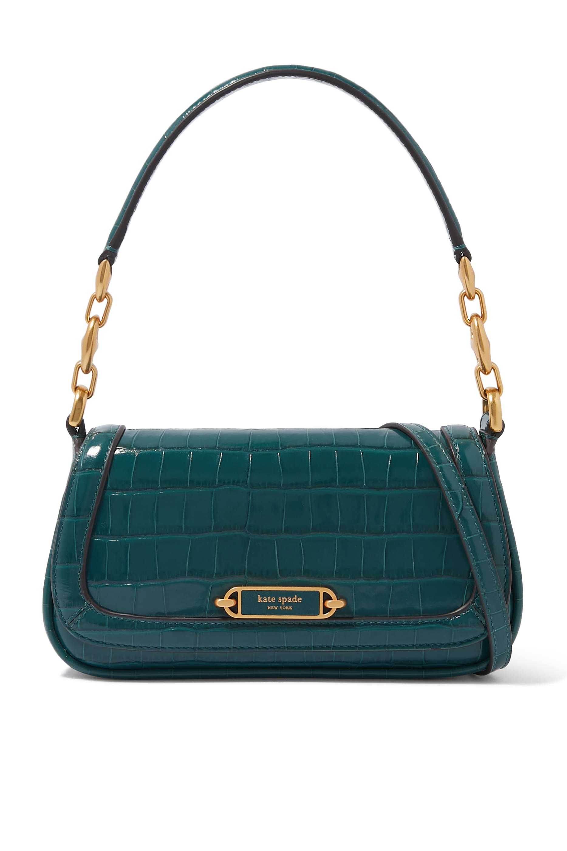 حقيبة كتف غرامرسي صغيرة بغطاء قلاب جلد بنقشة جلد التمساح