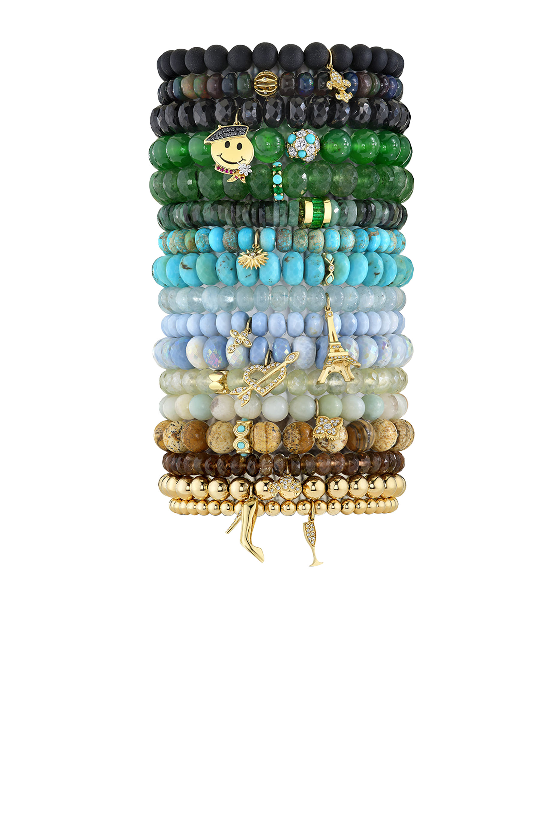 سوار روندي مرصع بالفيروز والماس، ذهب أصفر عيار 14