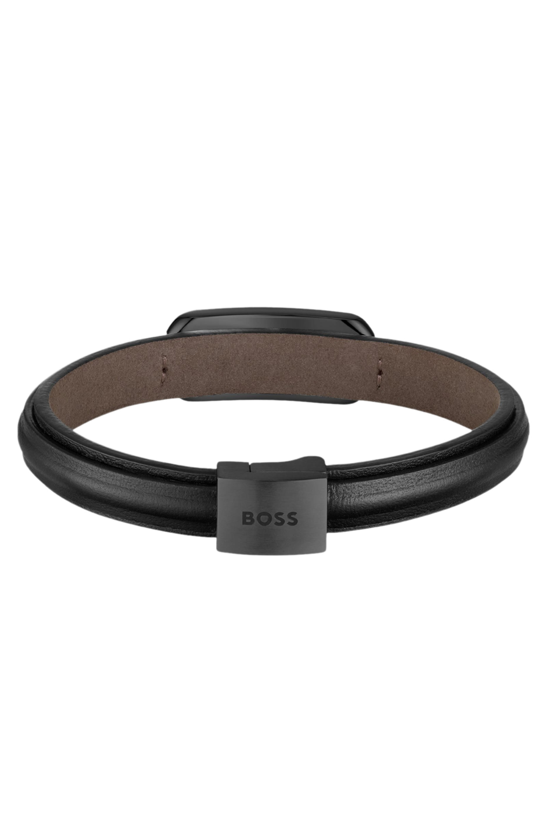 سوار بوصلات معدنية سوداء بشعار الماركة جلد بطبقات