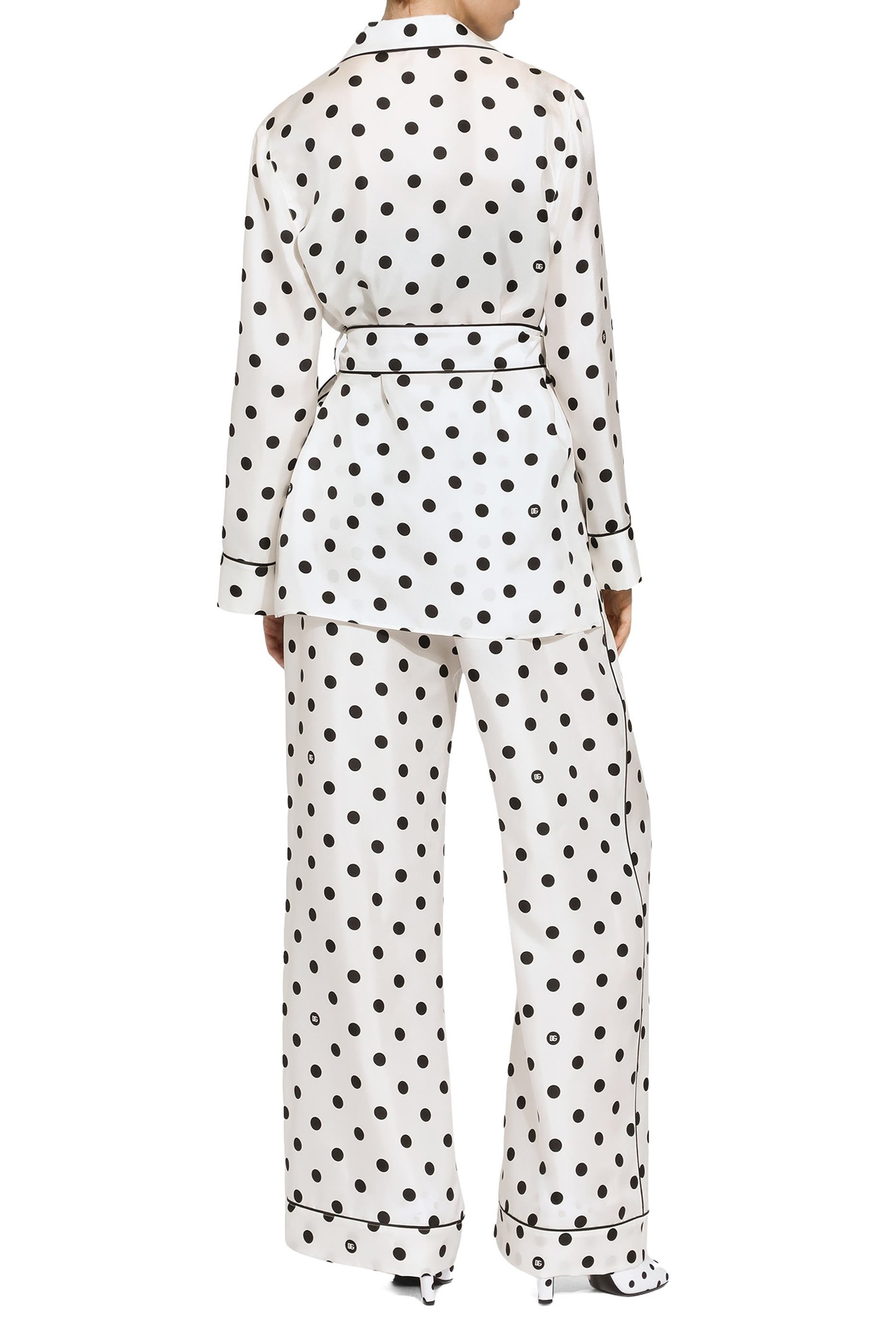 قميص بيجاما منقط بأكمام طويلة حرير