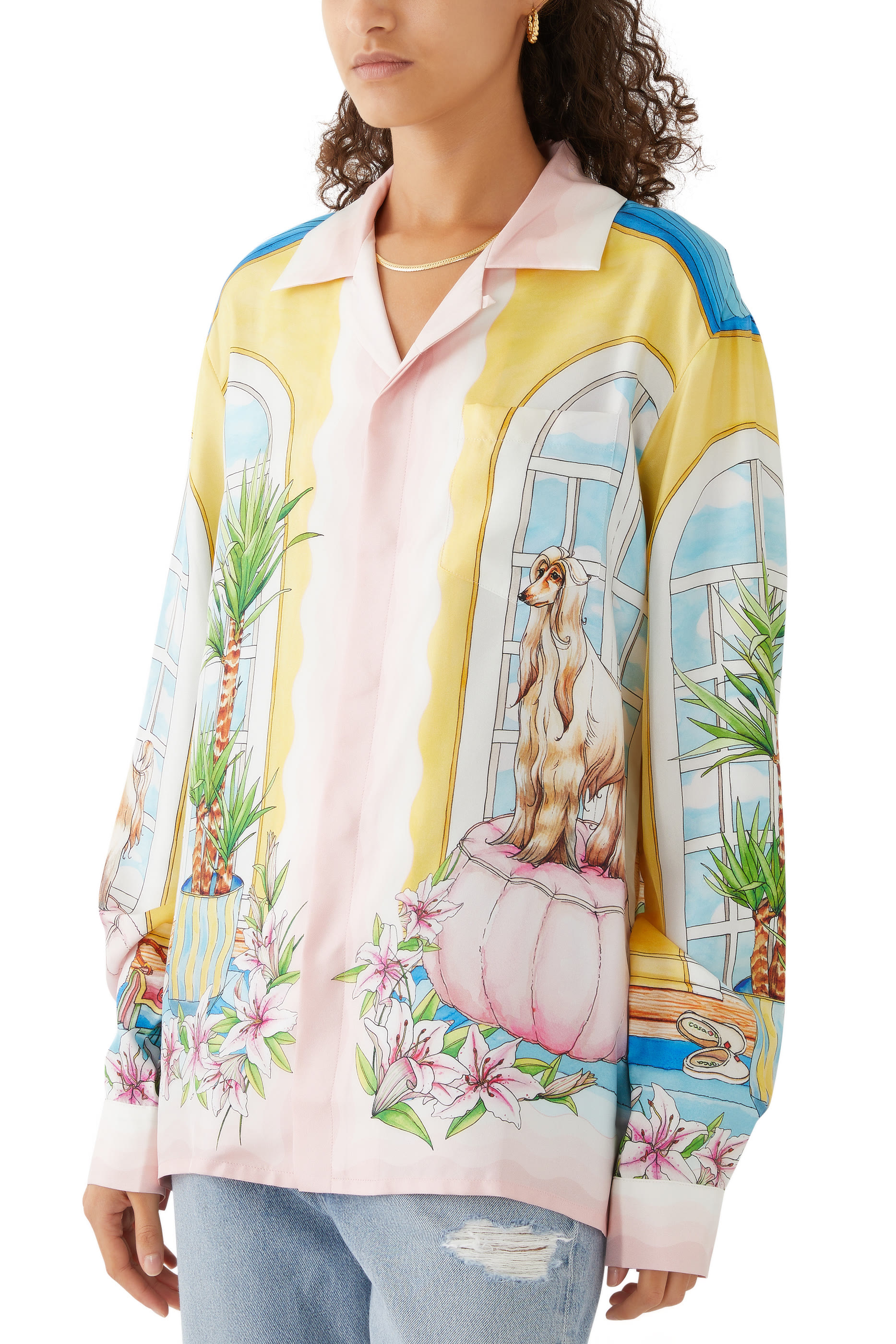 قميص بأكمام طويلة وياقة كوبية