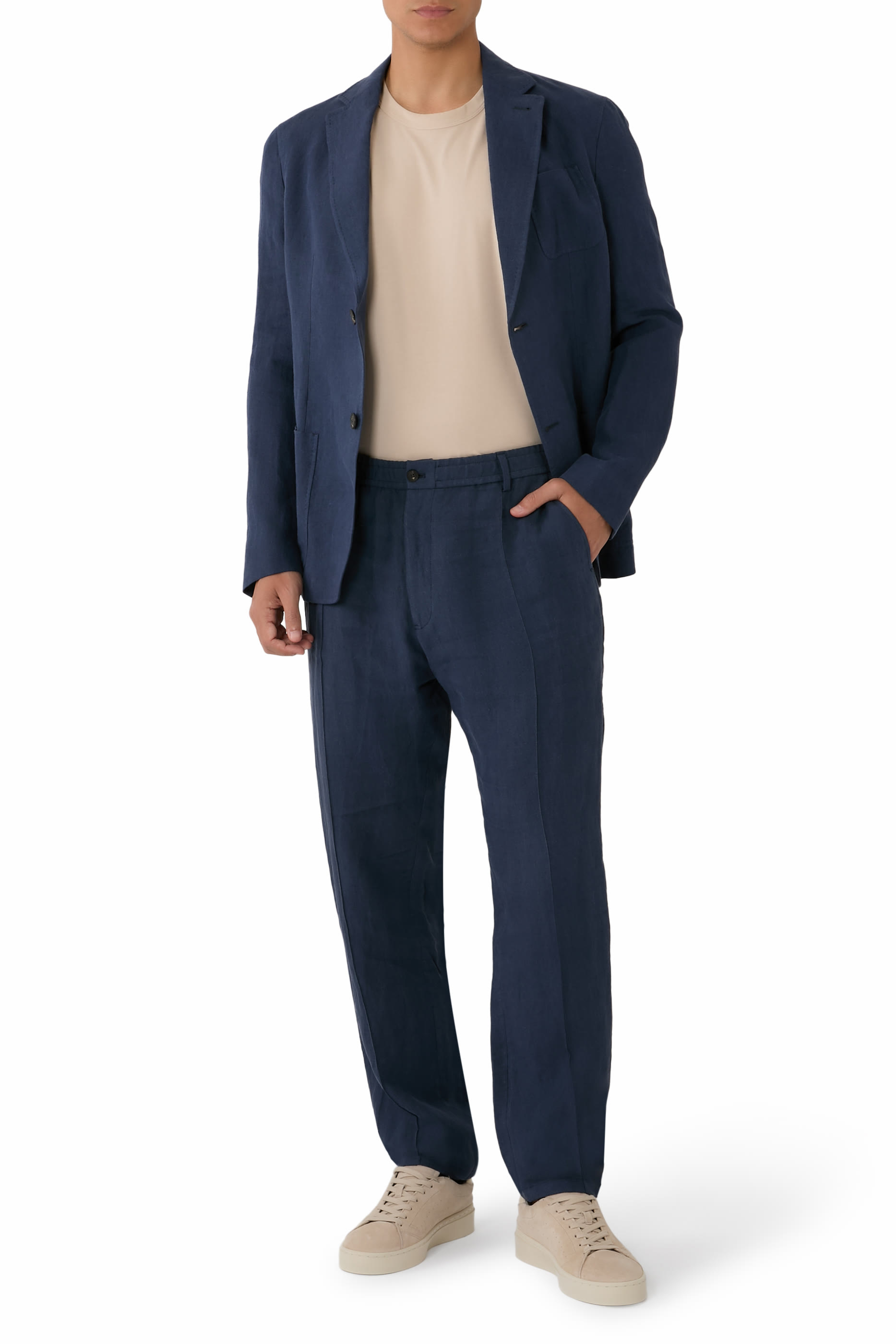 جاكيت بصف أزرار كتان بلون باهت