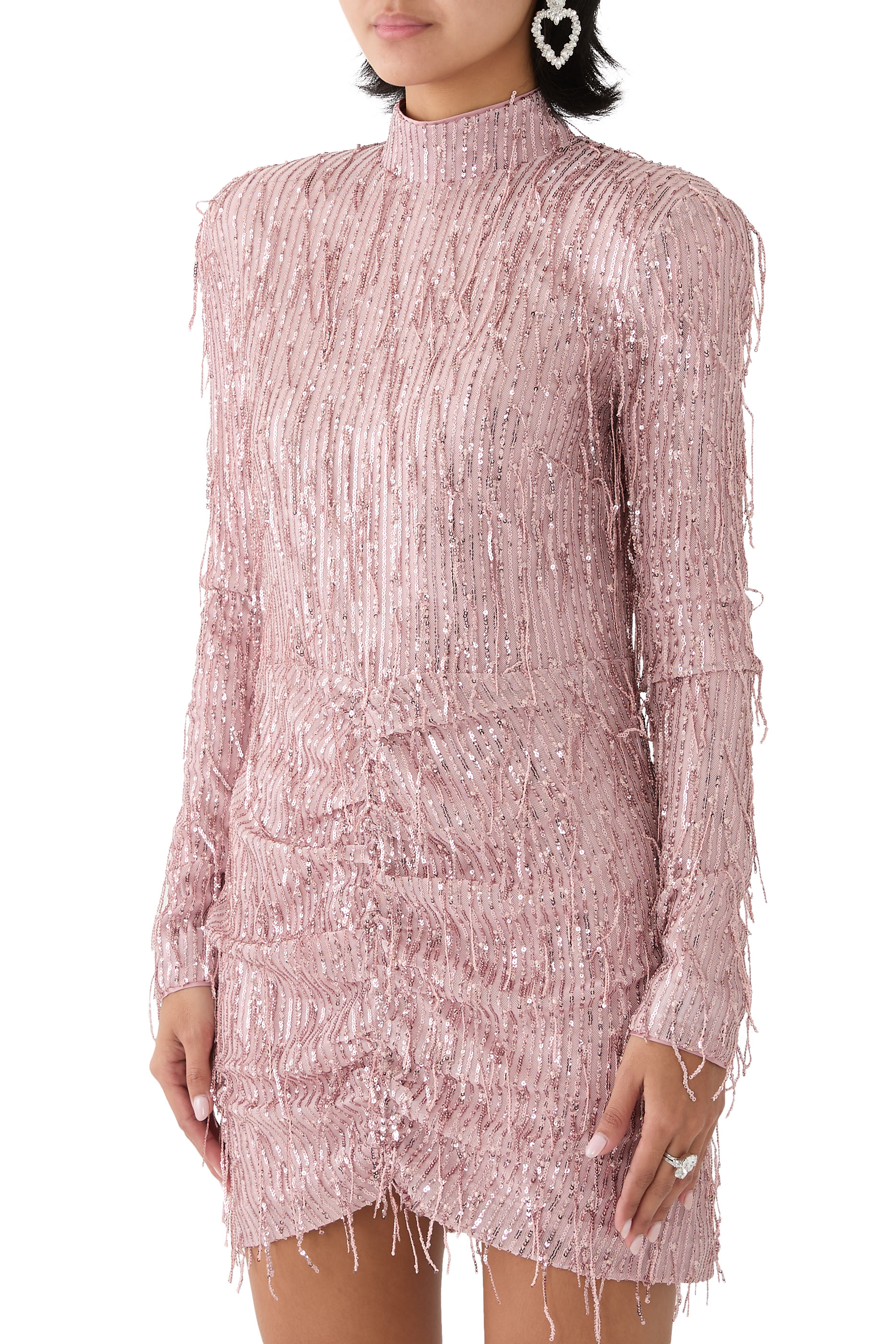 فستان مزين بترتر وكشكش متوسط الطول