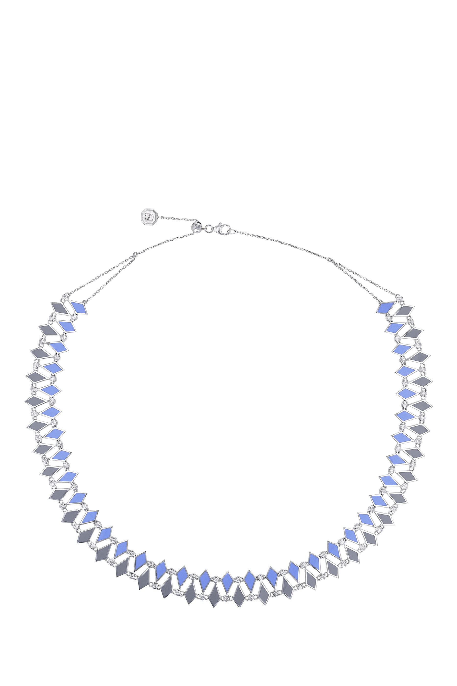 قلادة رقبة موزاييك بطبقتين مرصعتين بالألماس ذهب أبيض عيار 18