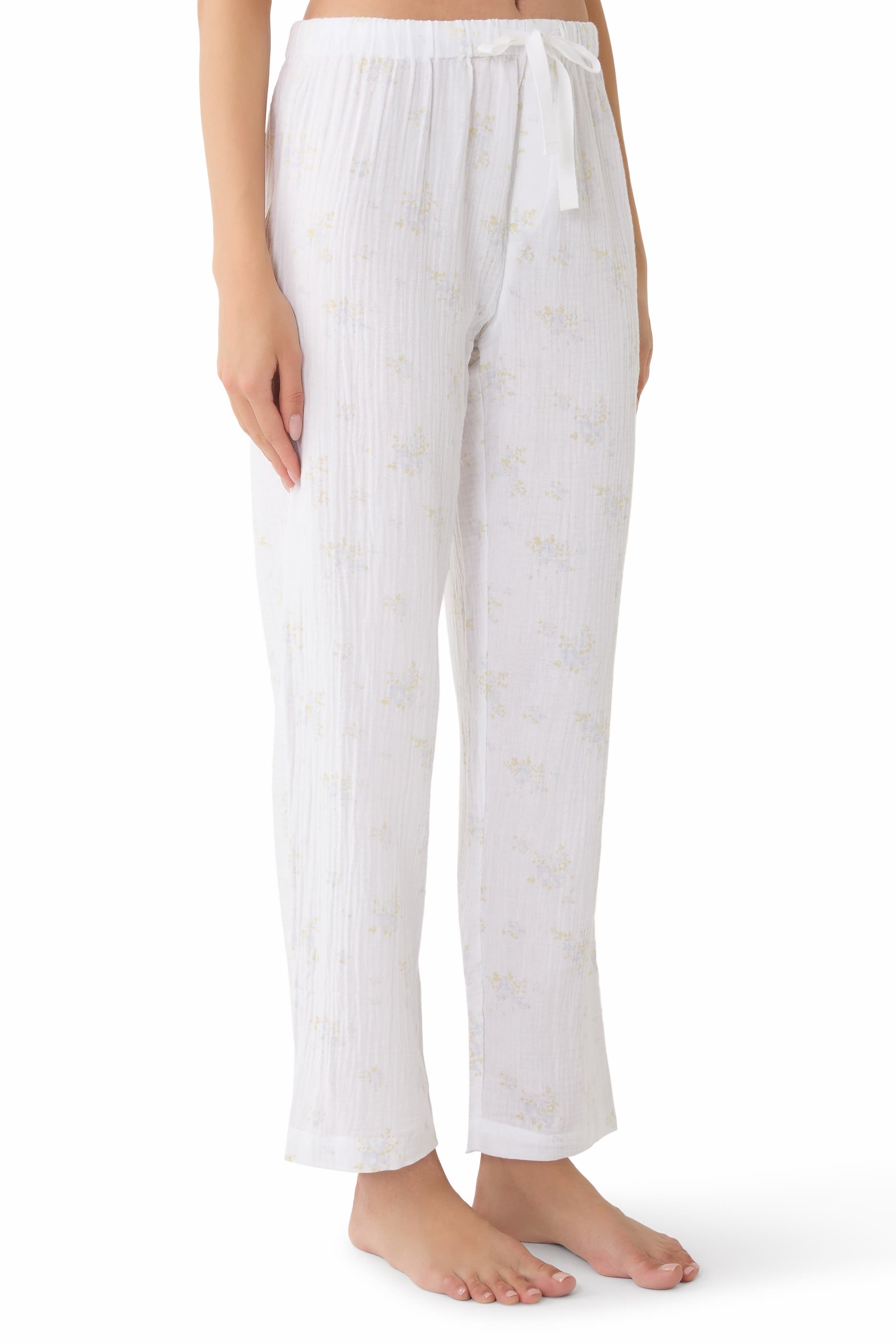 طقم بيجامة بنقشة زهور كلاسيكية باهتة قطن مزدوج