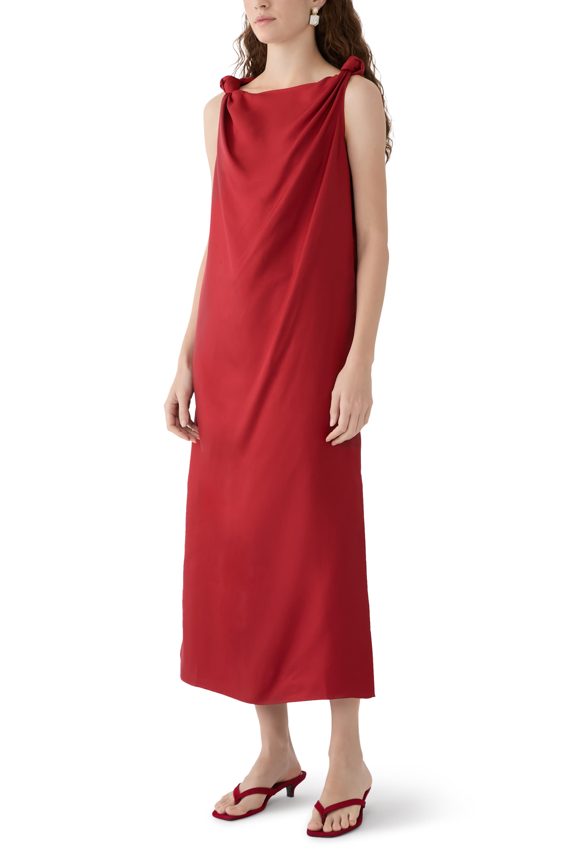 فستان مون بتصميم ملتوي متوسط الطول حرير