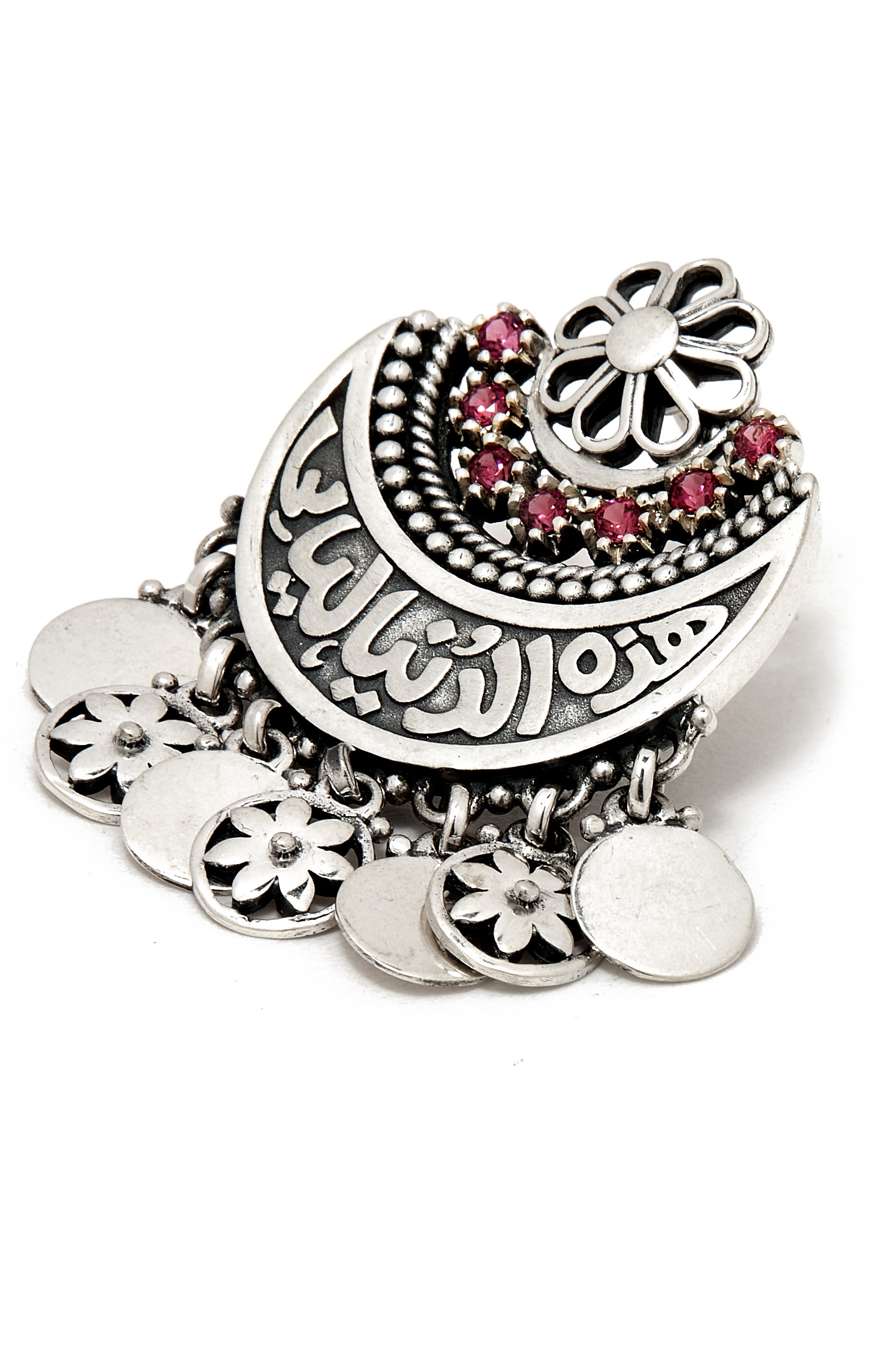 أقراط فالاحي بتصميم مقوس مرصعة بالرودليت وأحجار شبه كريمة فضة استرلينية