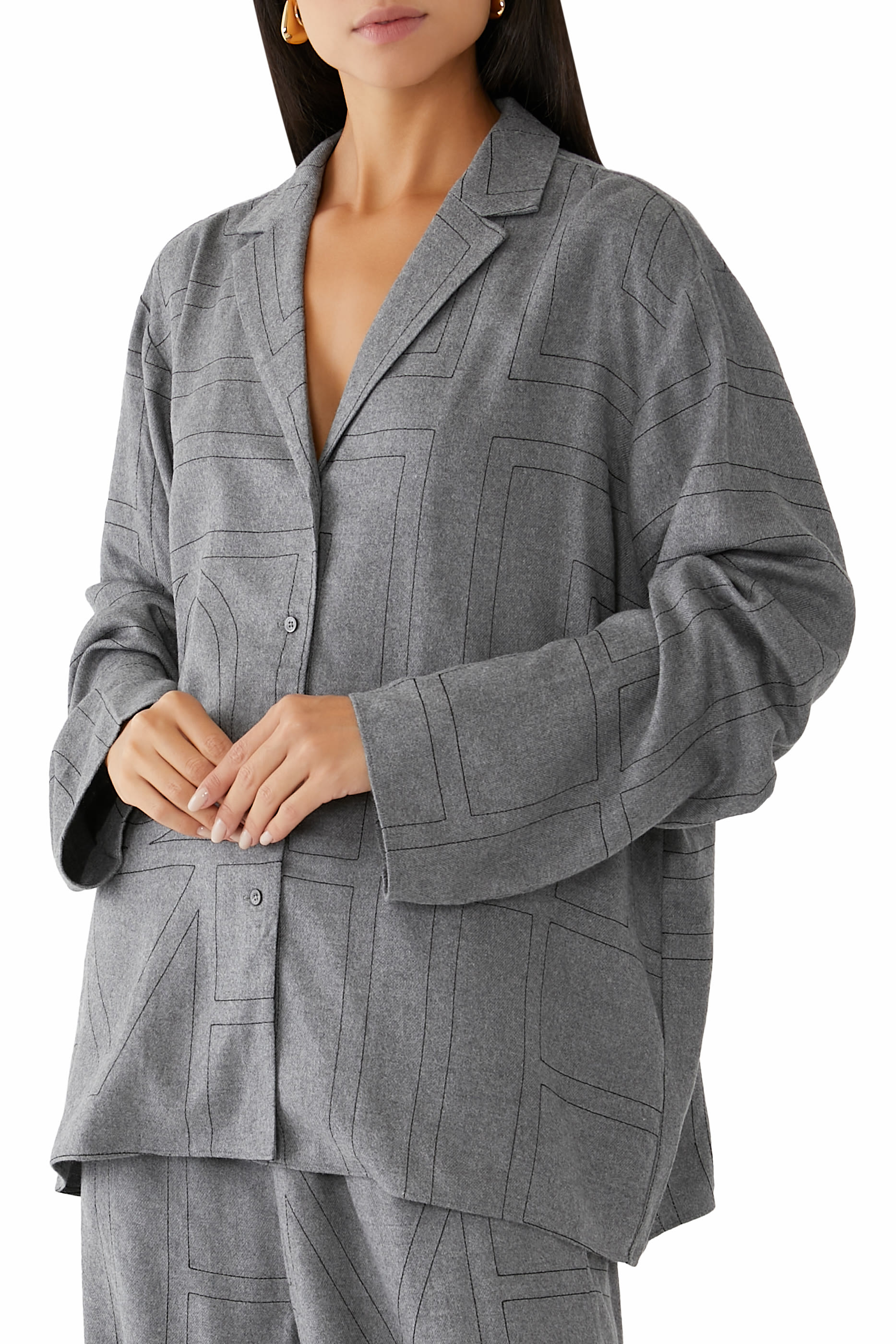 بلوزة بيجاما بنقشة شعار الماركة من الفلانيل