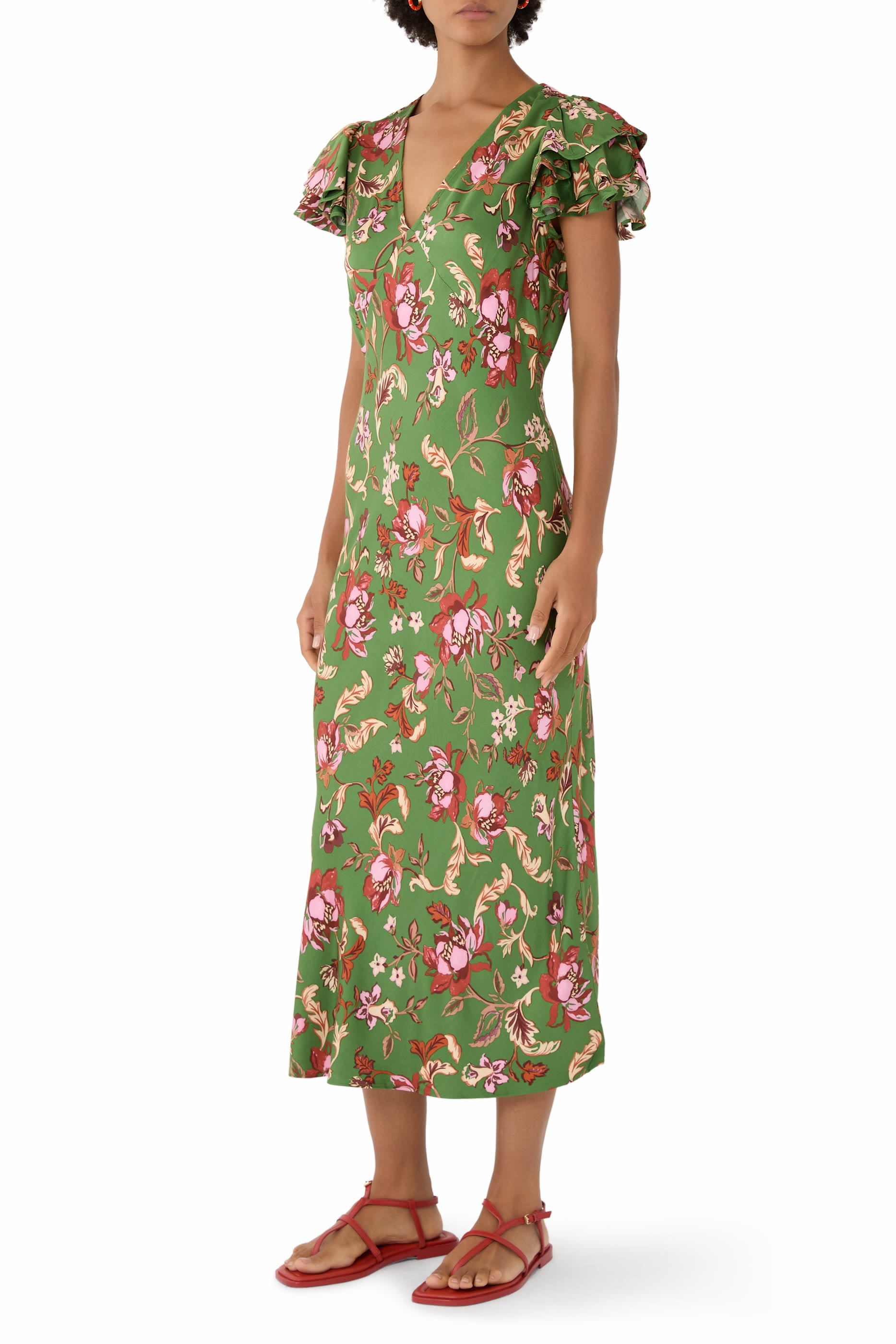 Floral Frill Sleeve Layla Midi Dress