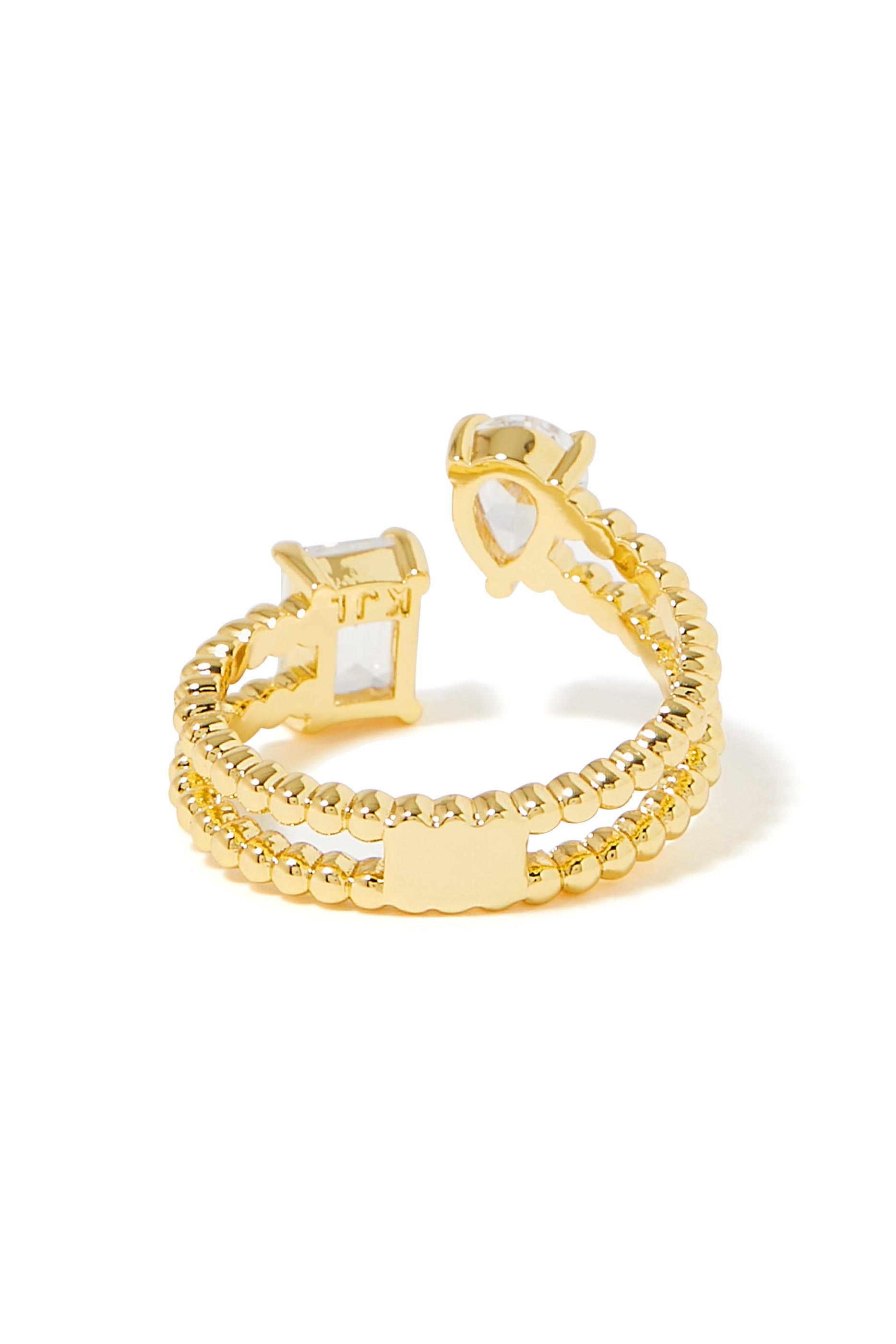 خاتم بتصميم سلسلة ملفوفة بكرات مرصع بأحجار زركونيا مكعبة بتصميم زمرد، نحاس مطلي بالذهب