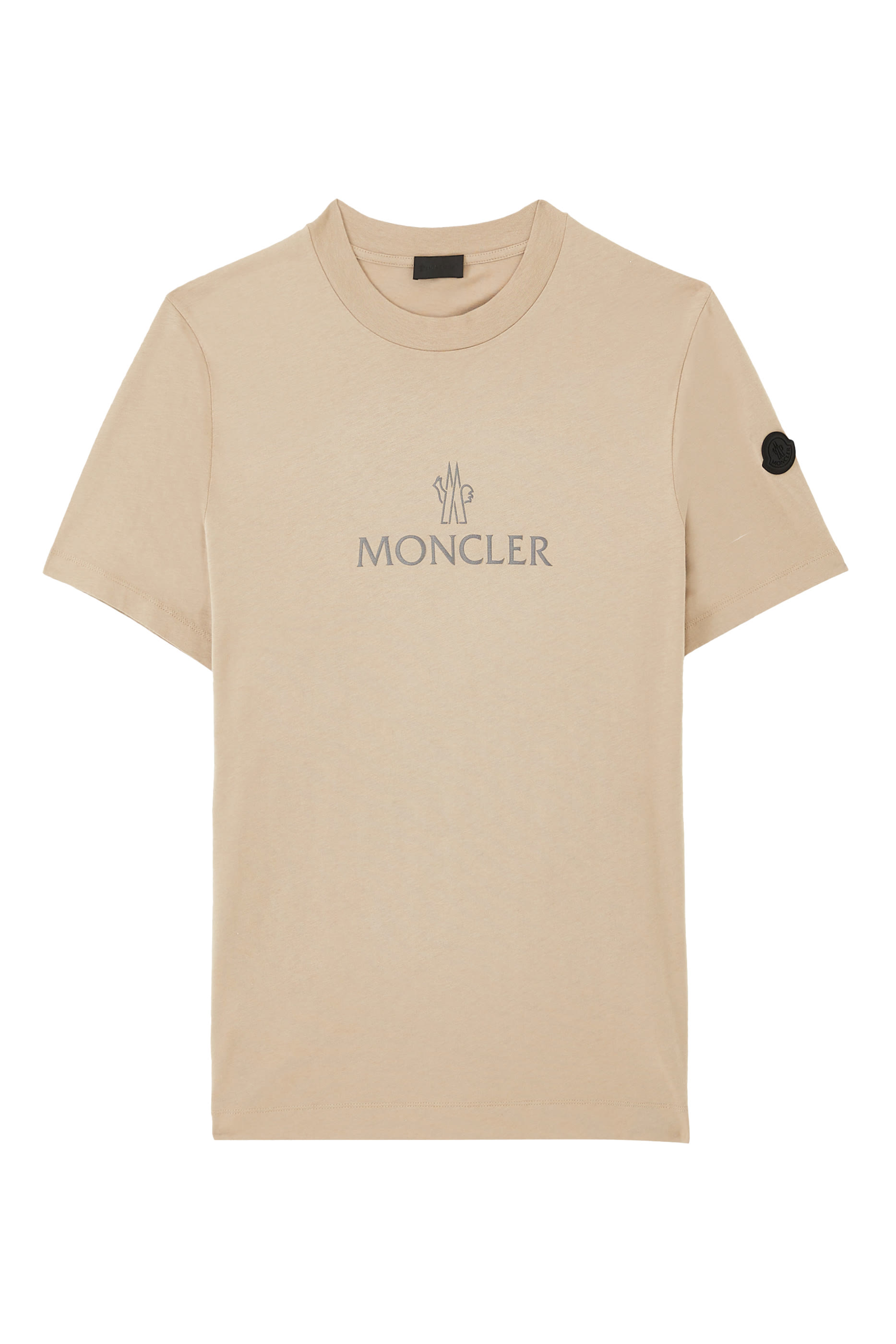 تيشيرت بياقة ضيقة ونقشة شعار الماركة