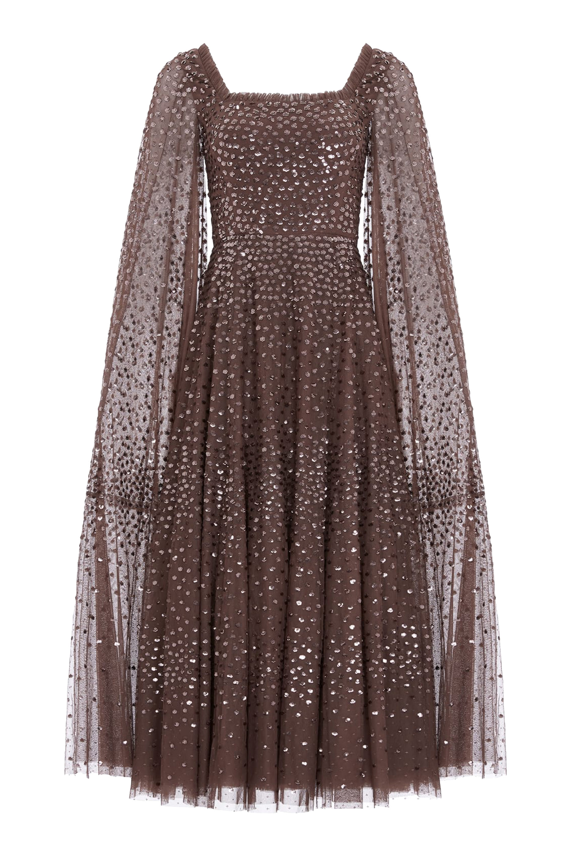 فستان بطبعة نقاط مبعثرة وأكمام كاب بطول الكاحل