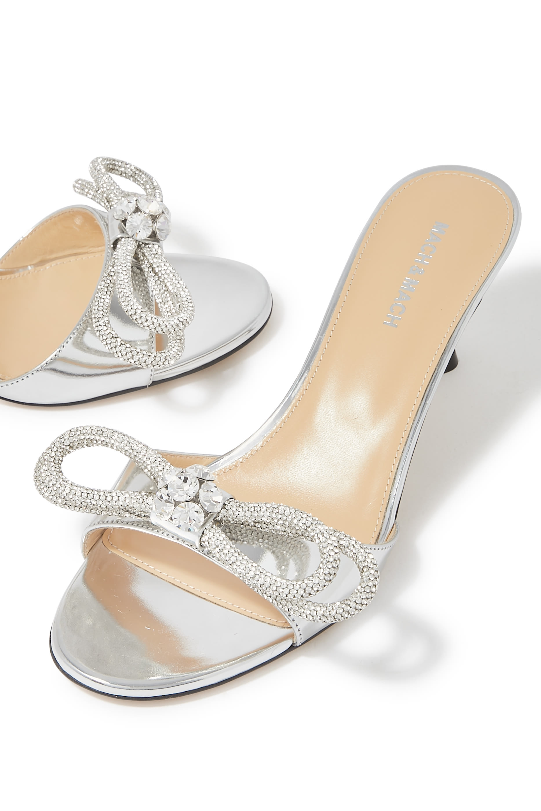 حذاء مفتوح من الخلف 65 لامع بفيونكة مزدوجة