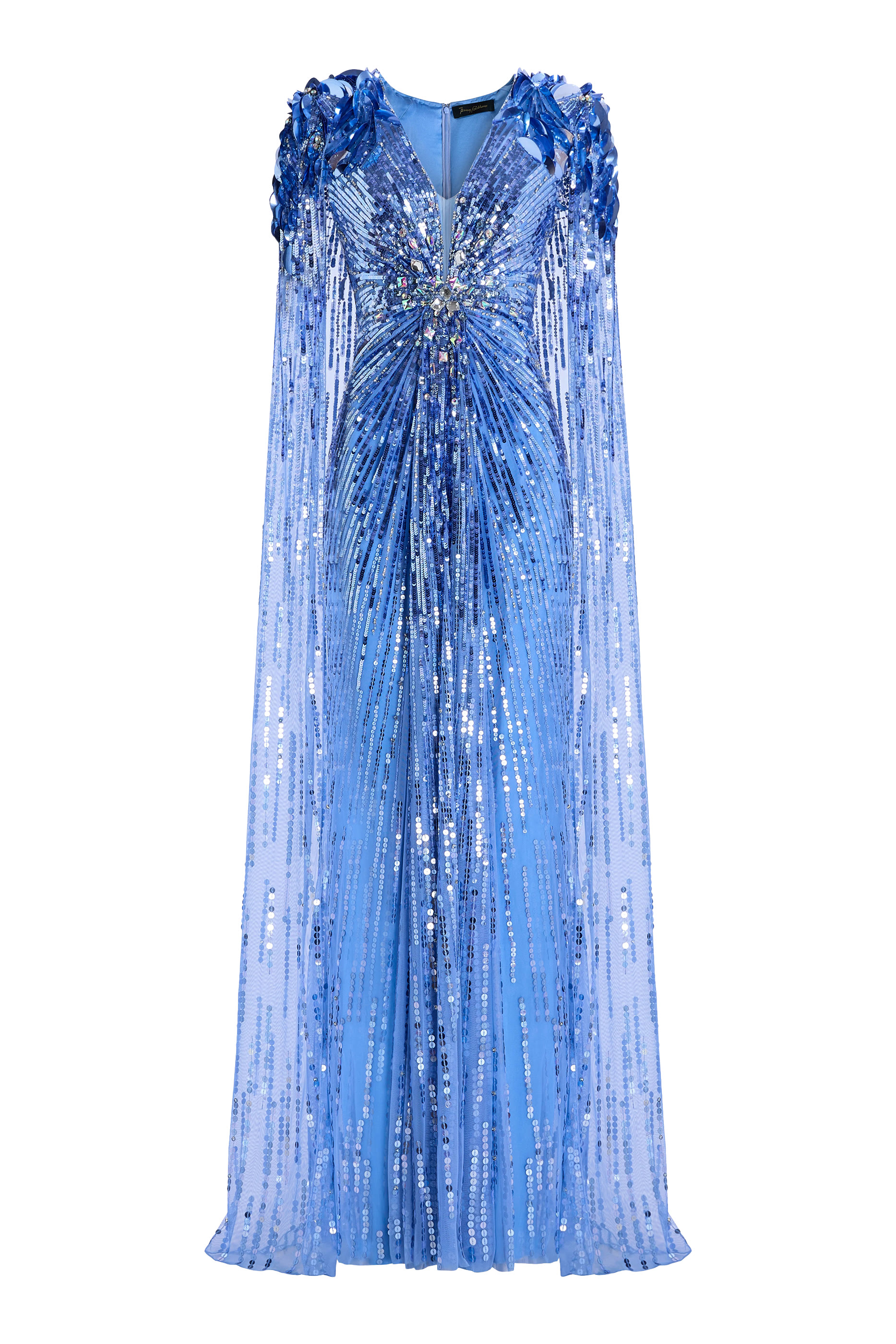 فستان سهرة جولد فنجر بكاب بلونين