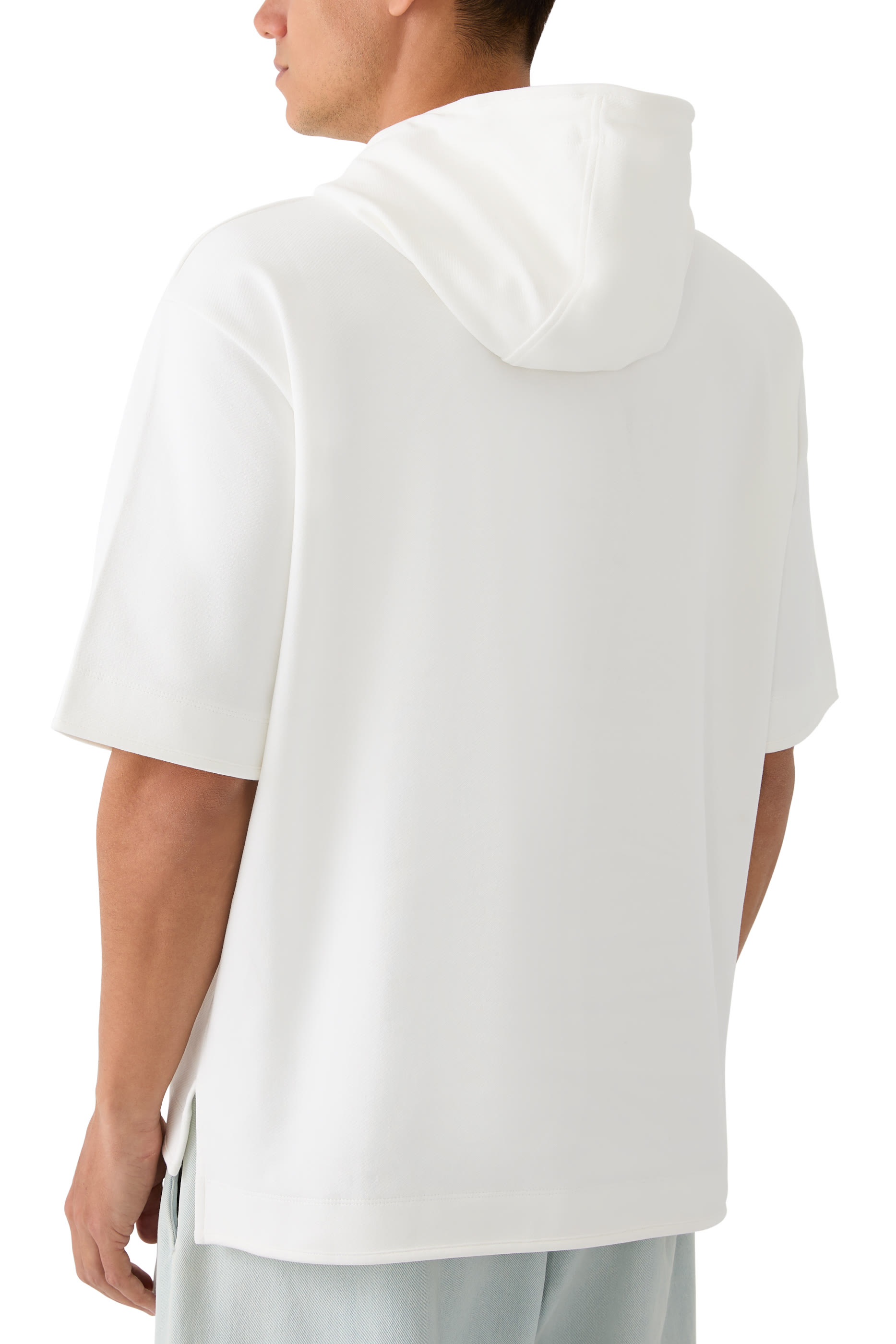 سويت شيرت بأكمام قصيرة وقصة واسعة مع غطاء للرأس، جيرسيه