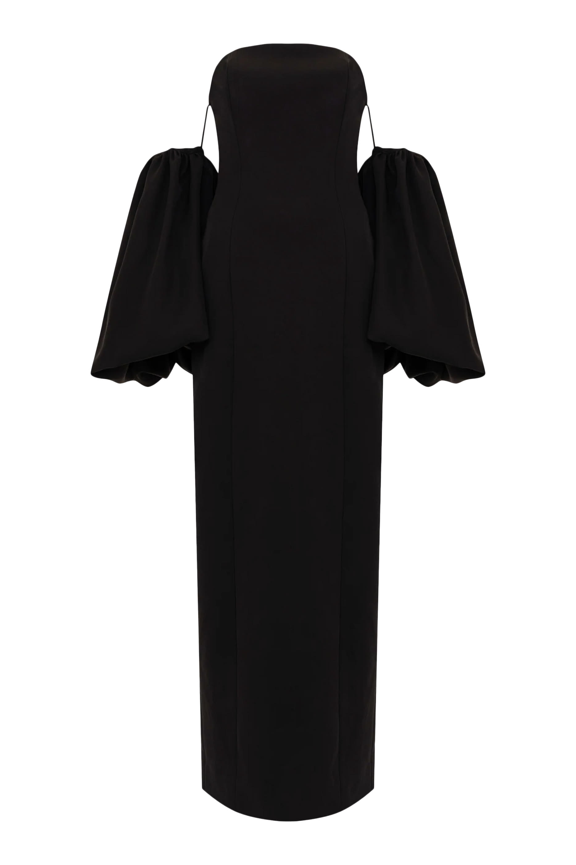 فستان سهرة بأكتاف متساقطة وأكمام منفوخة