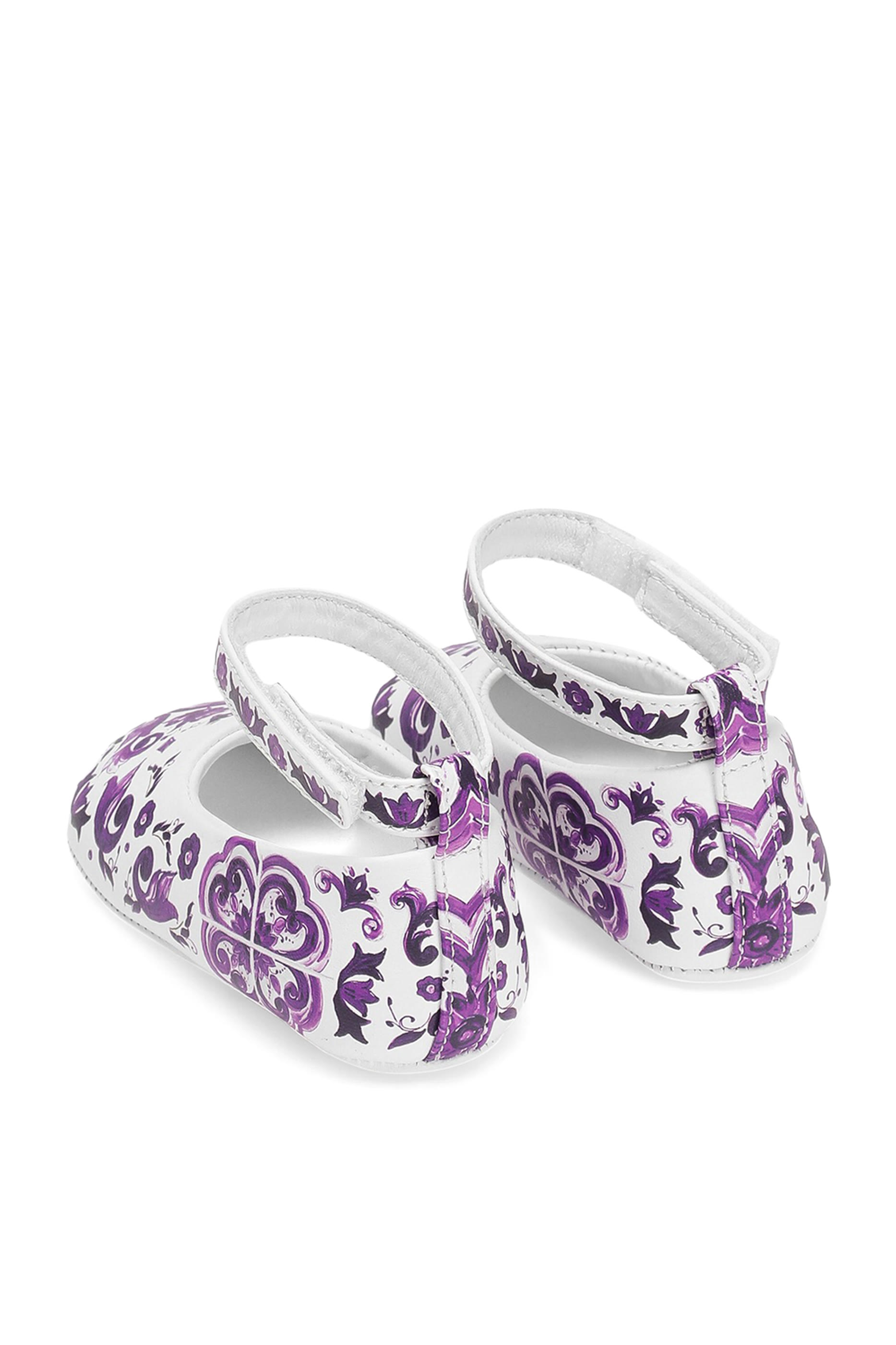 حذاء باليرينا بنقشة مايوليكا ونعل مسطح جلد نابا للأطفال