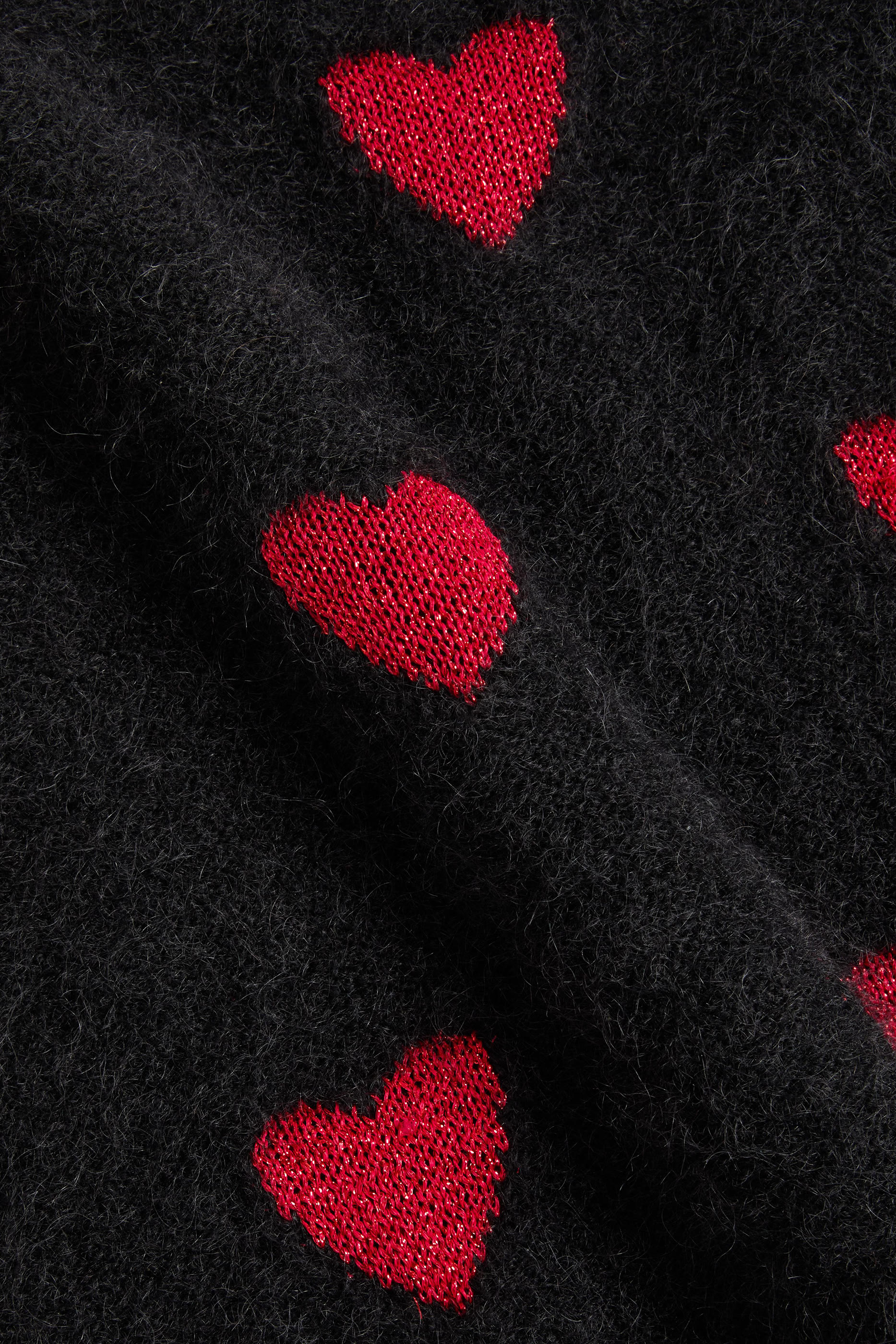  Mohair Wool & Lurex Sweater with Heart Jacquard Pattern