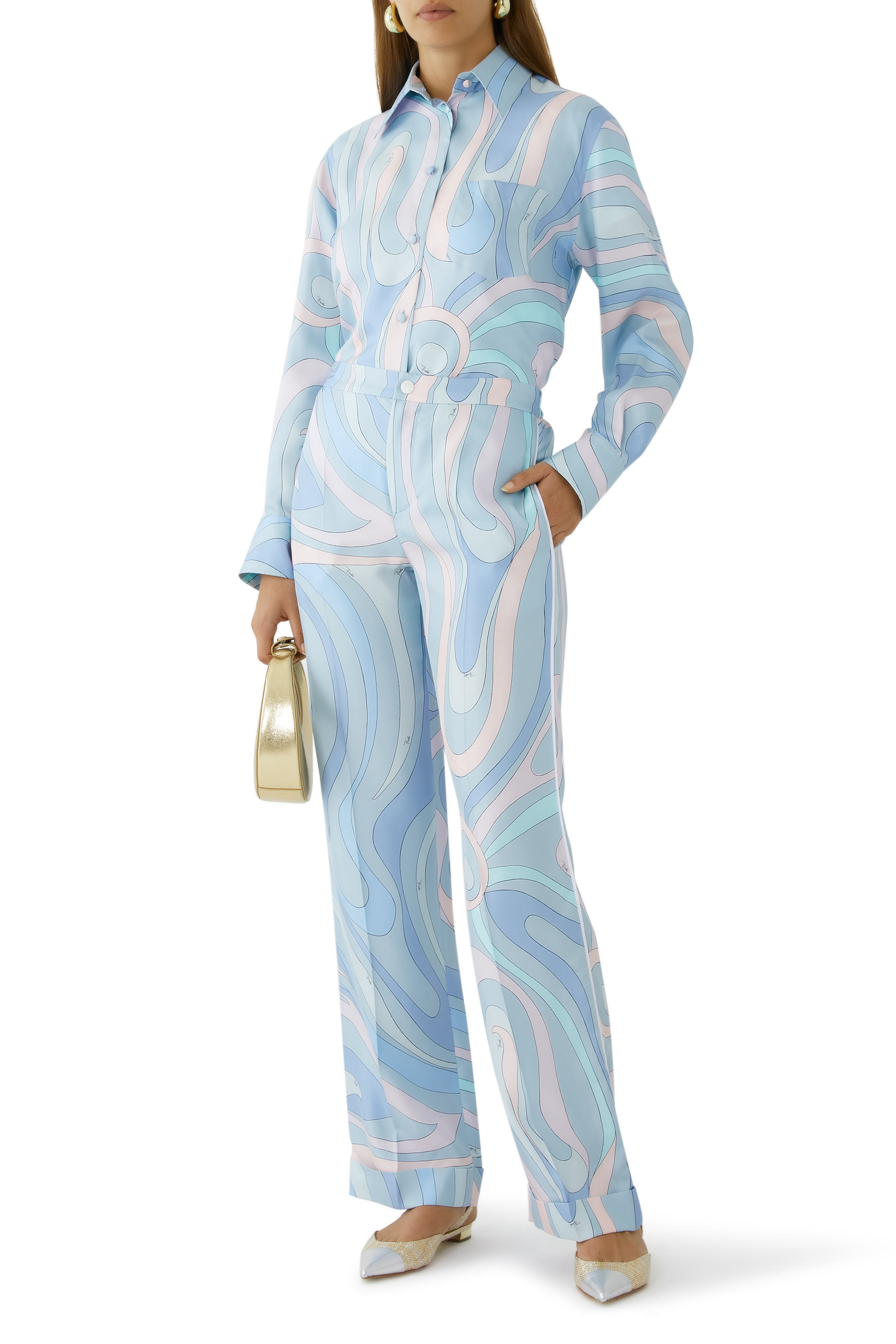 بنطال بطبعة مارمو حرير تويل