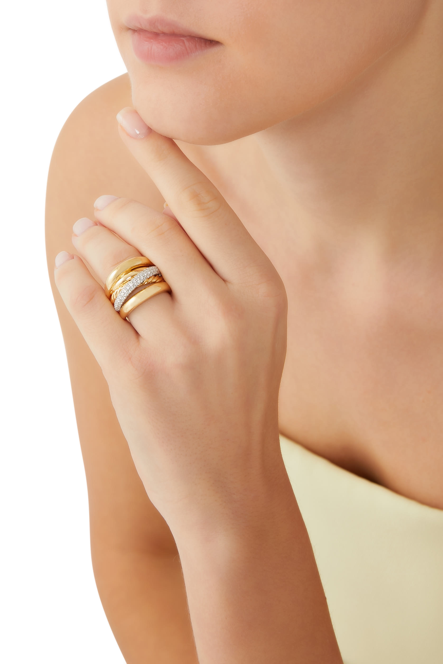 خاتم كروس اوفر بخمس طبقات مرصع بماس بافيه ذهب أصفر عيار 18