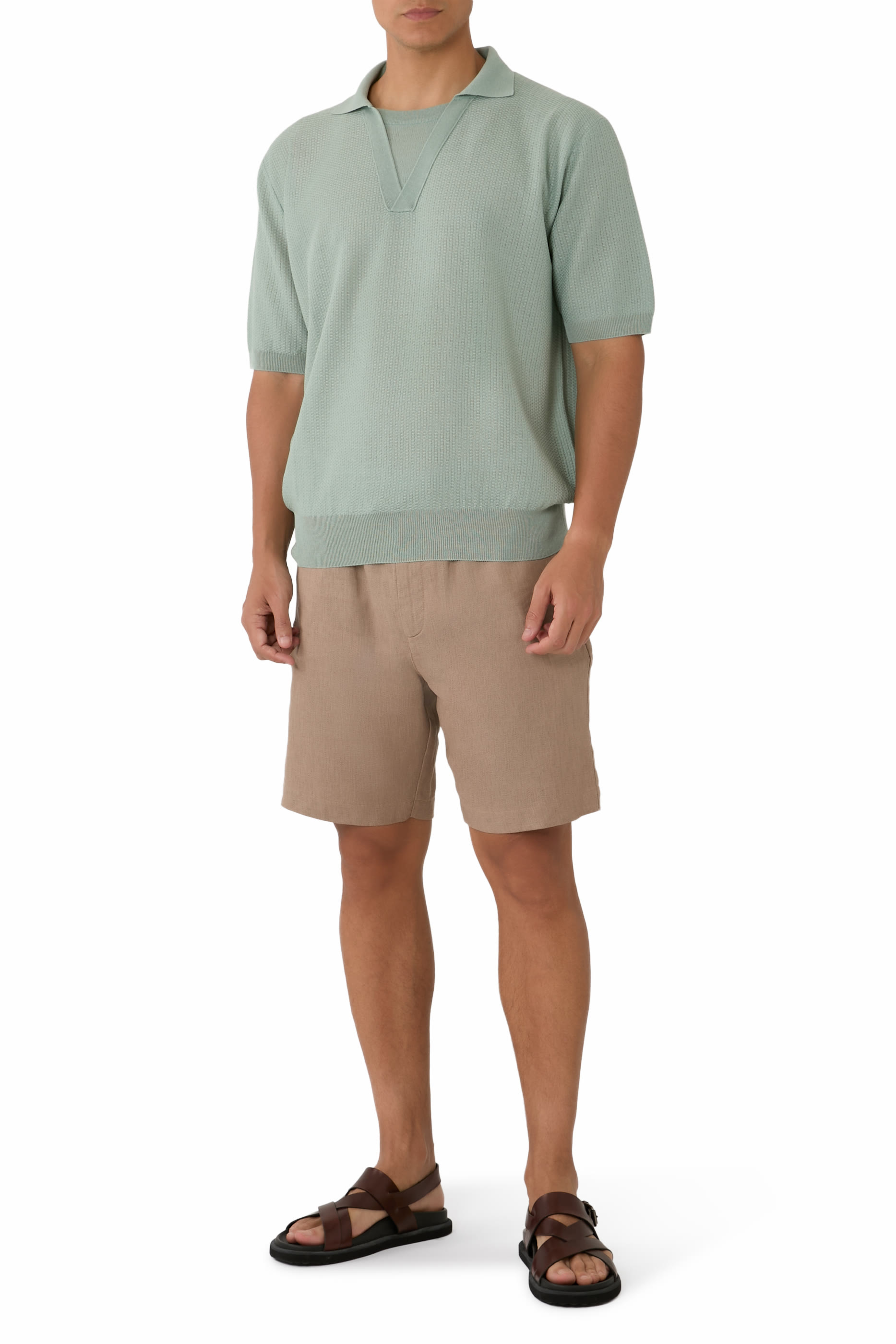 قميص بولو منسوج بياقة بطبقة داخلية