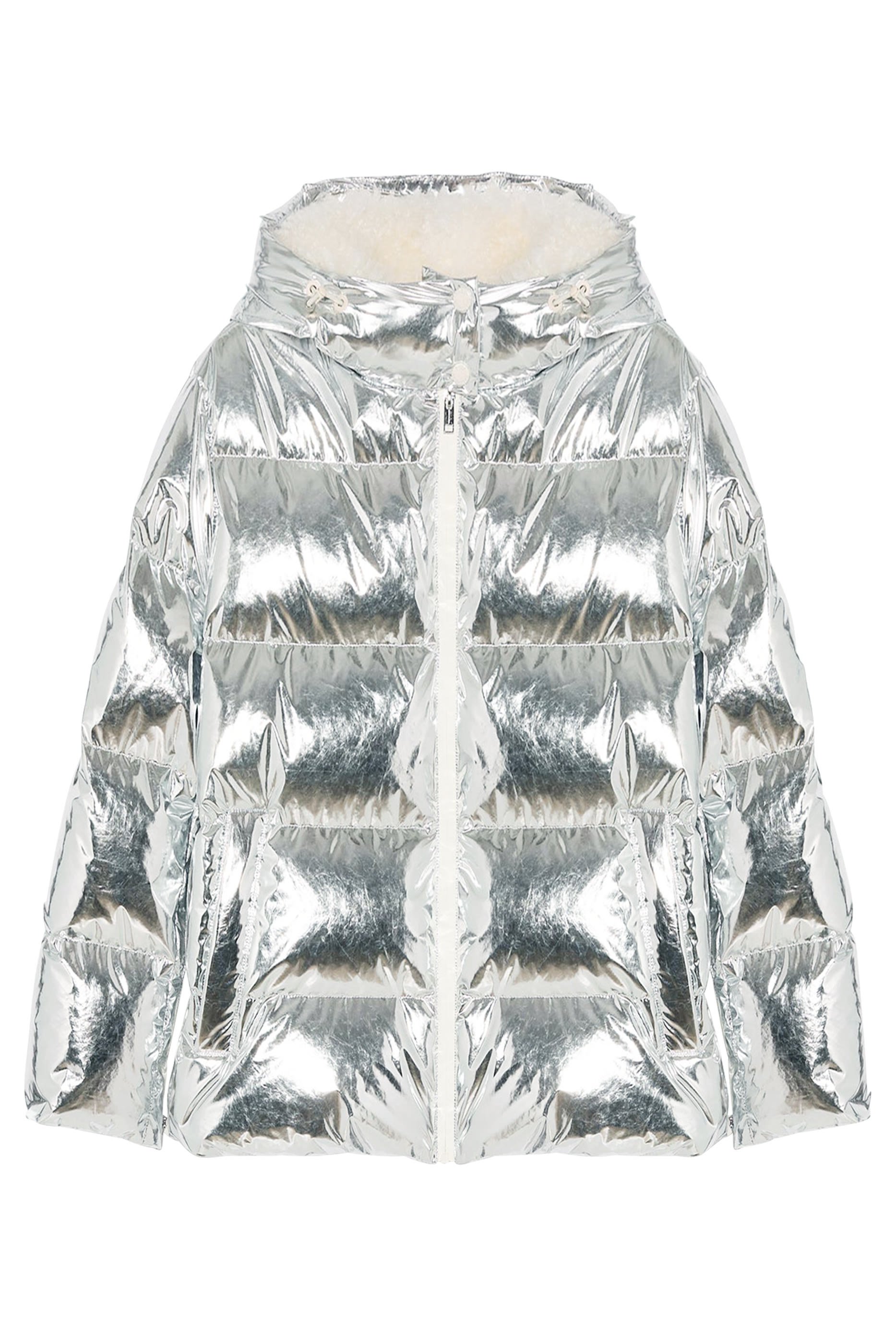 جاكيت مبطن بغطاء للرأس نايلون لامع معالج