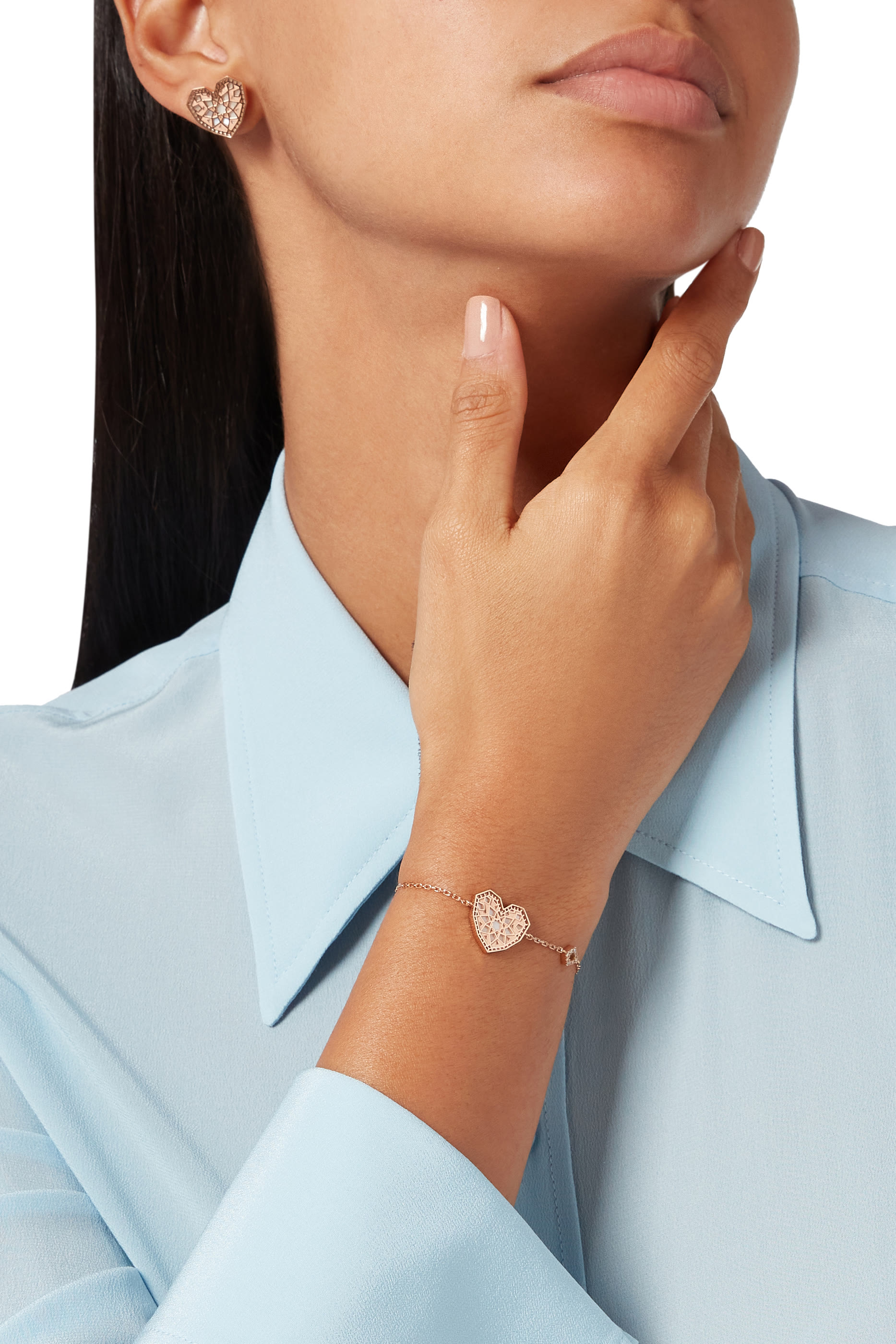 سوار صغير قلب تراث مرصع بالماس وعرق اللؤلؤ، ذهب وردي عيار 18