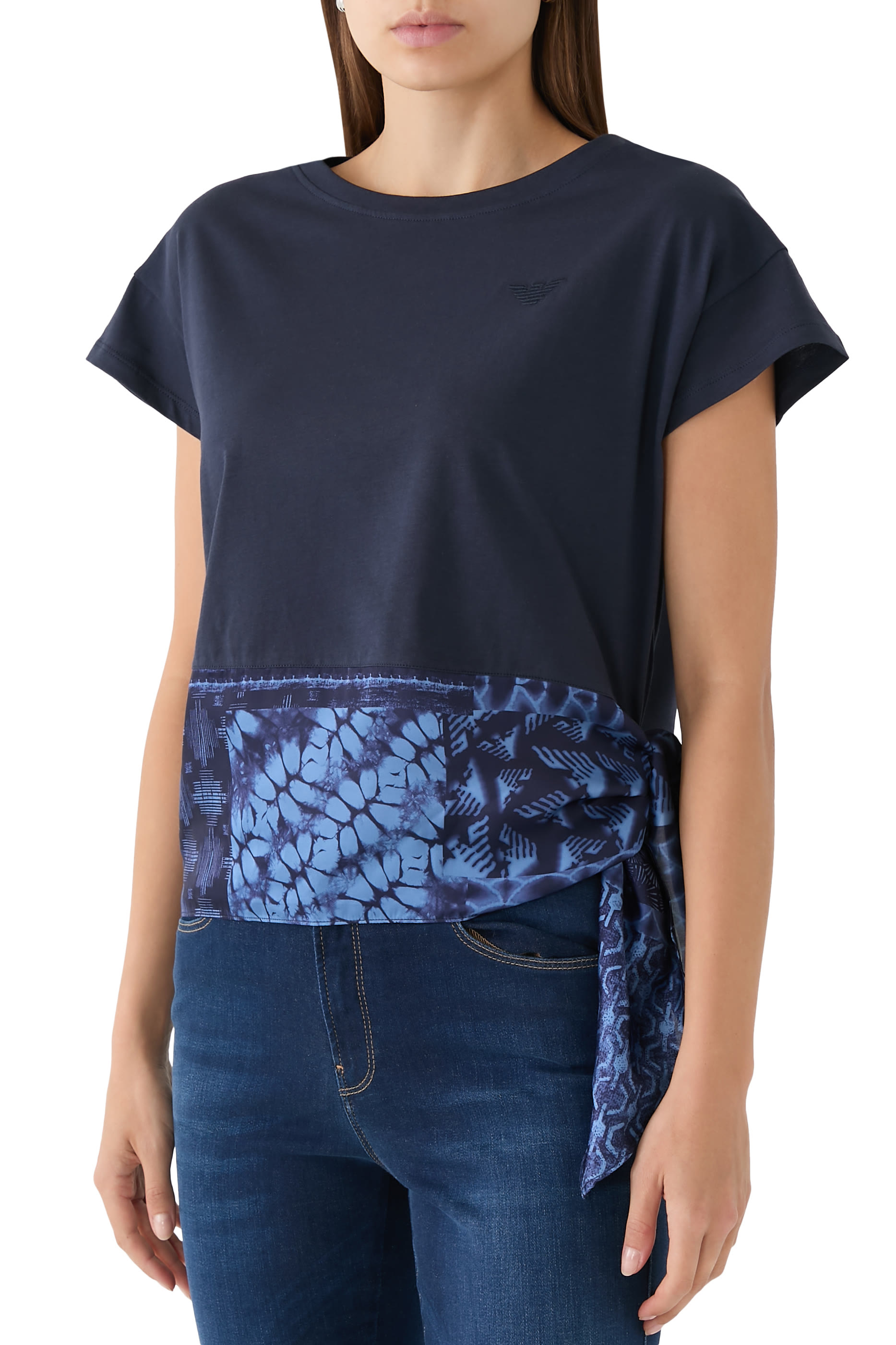 تيشيرت بحافة بتصميم وشاح قطن جيرسيه