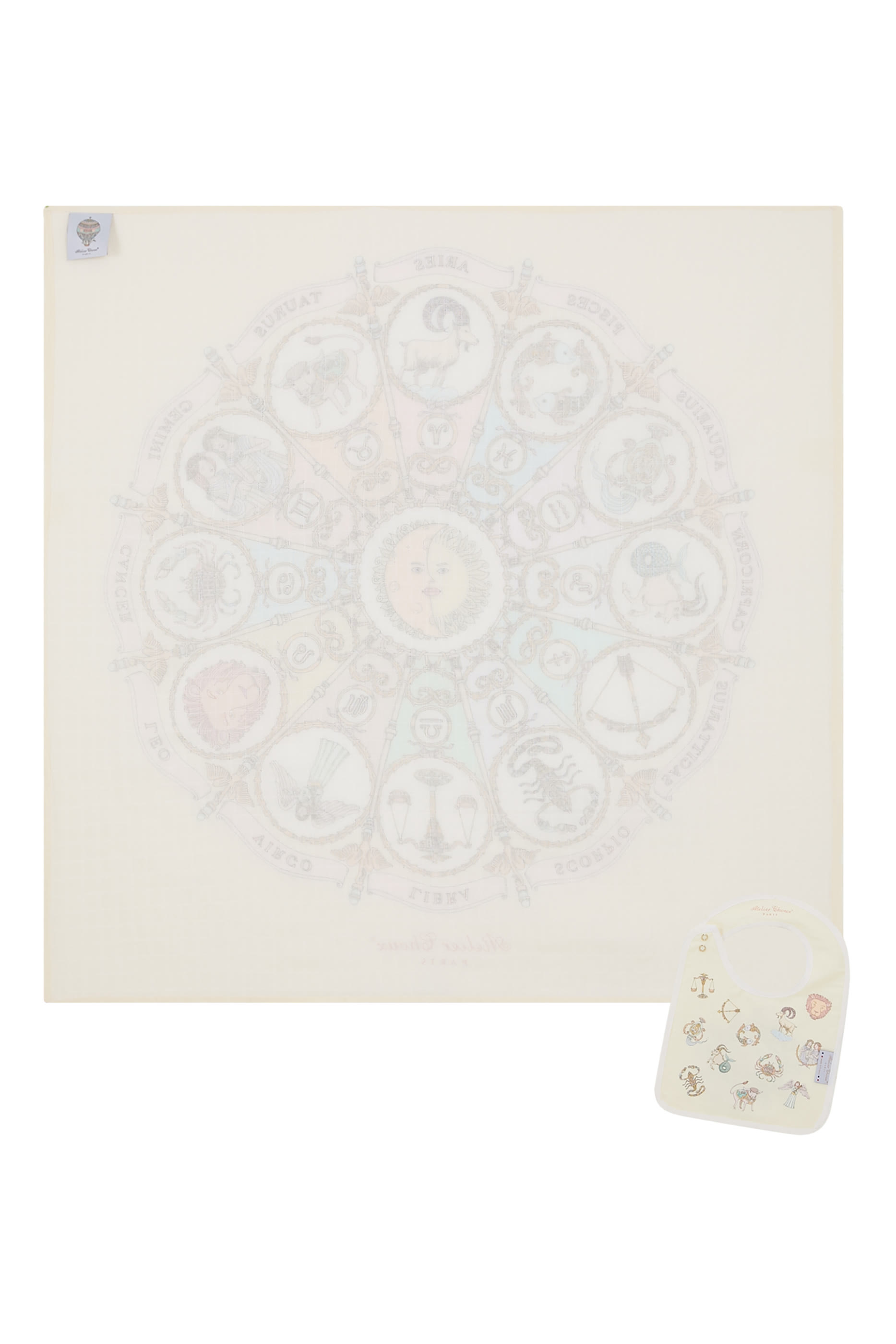 طقم وشاح مربع ومريلة بنقشة أبراج بلون أصفر للأطفال