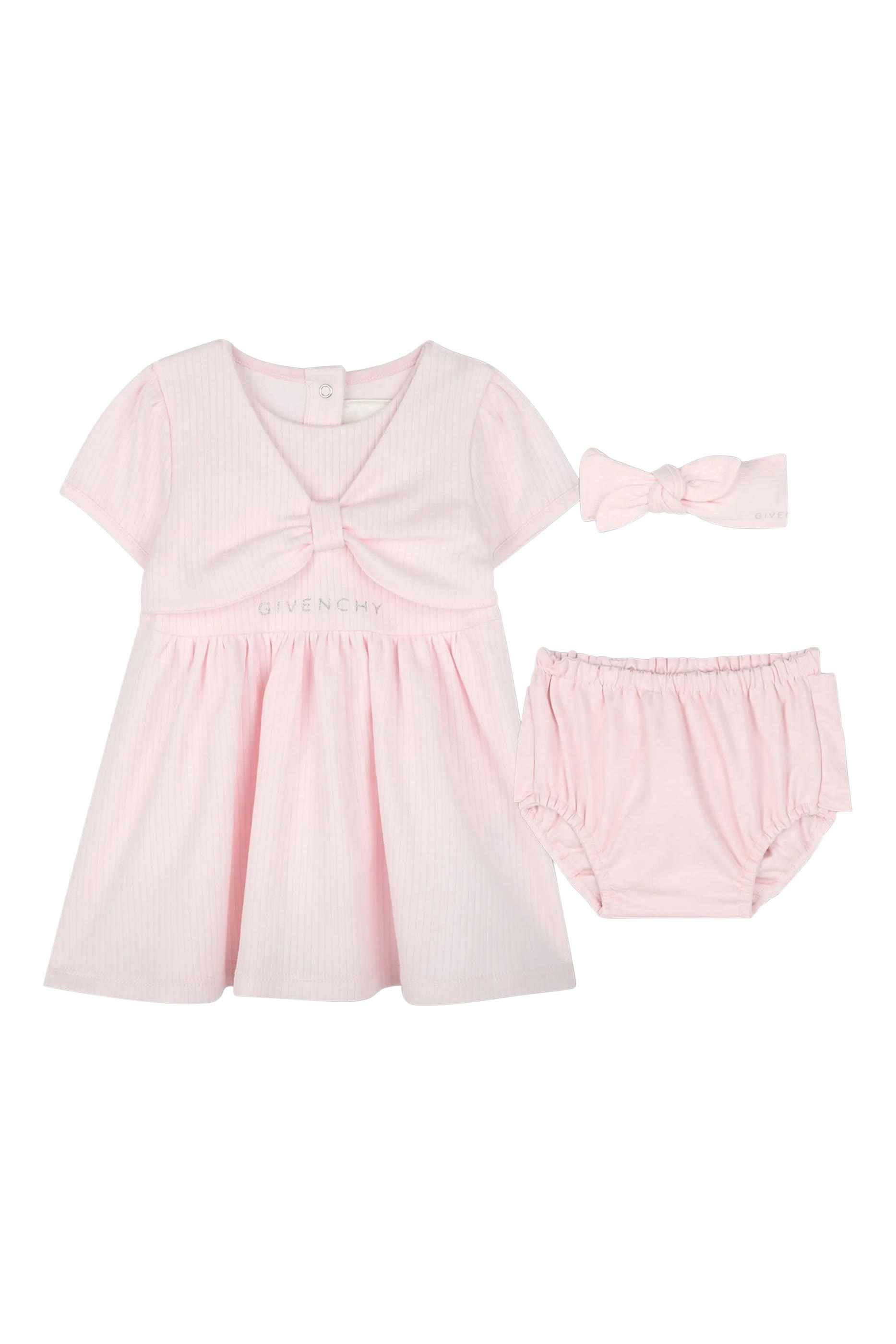 طقم فستان بشعار الماركة، سروال تحتي، وطوق رأس للأطفال