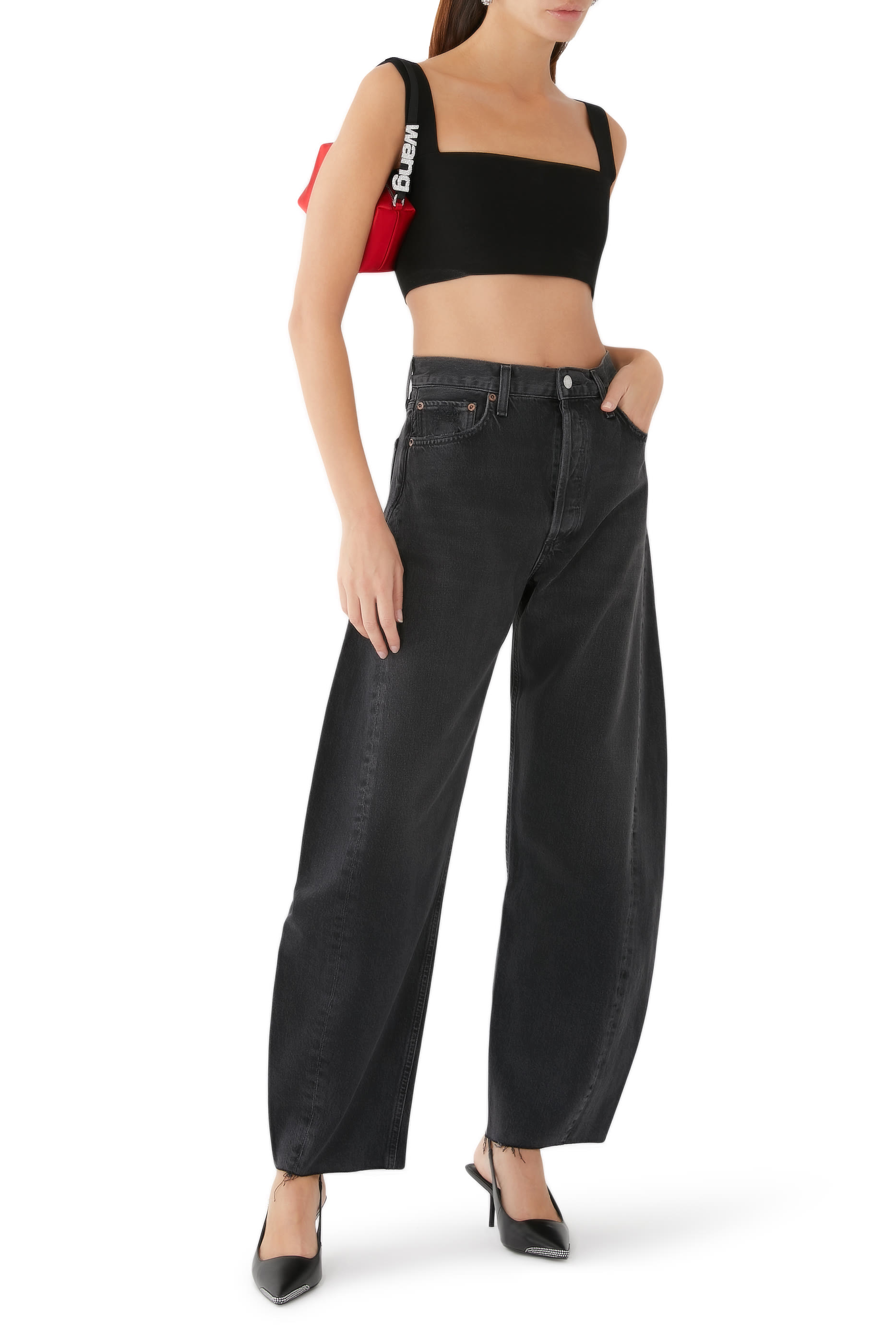 بنطال لونا بقصة ساق واسعة