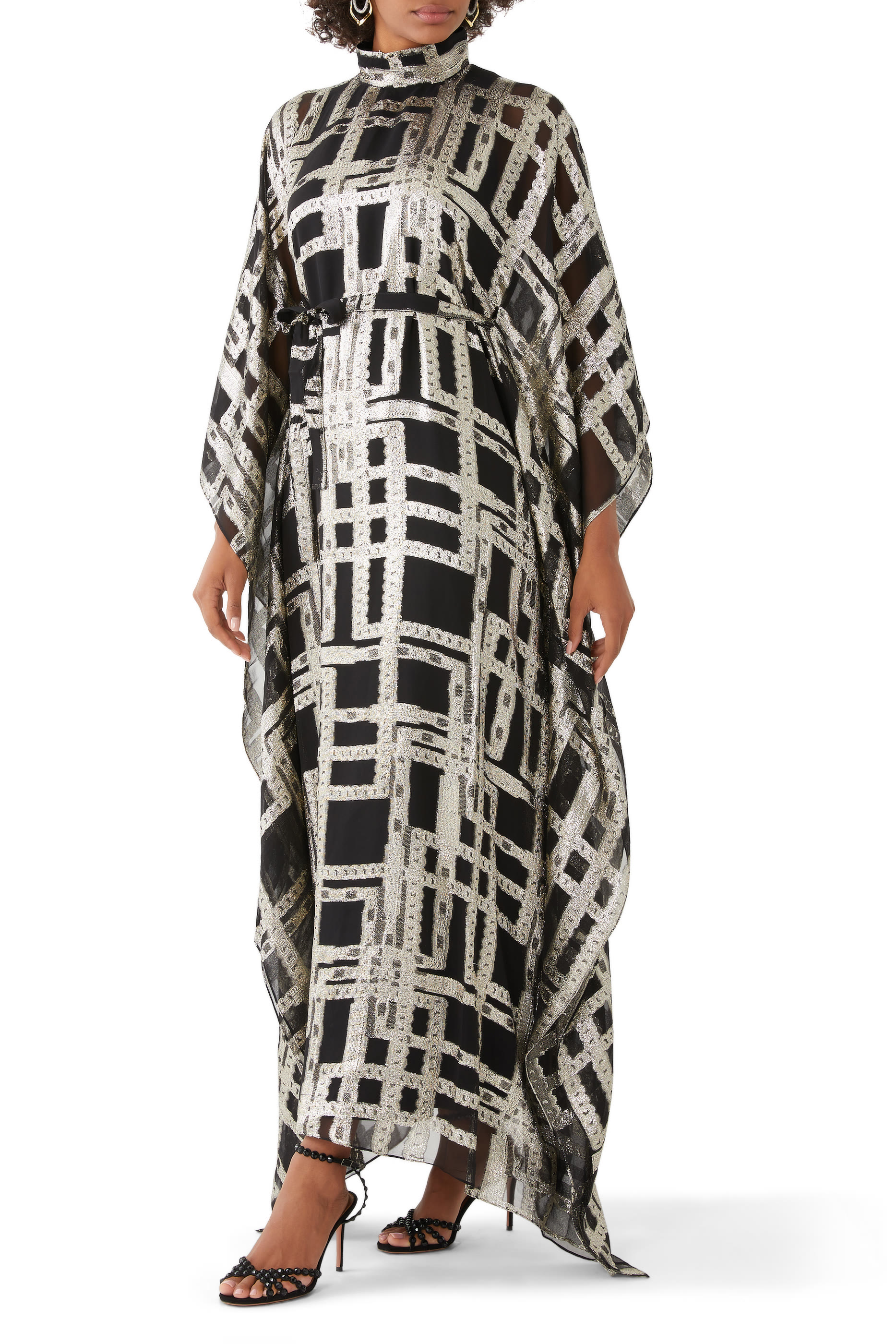 فستان طويل بنقشة مربعات