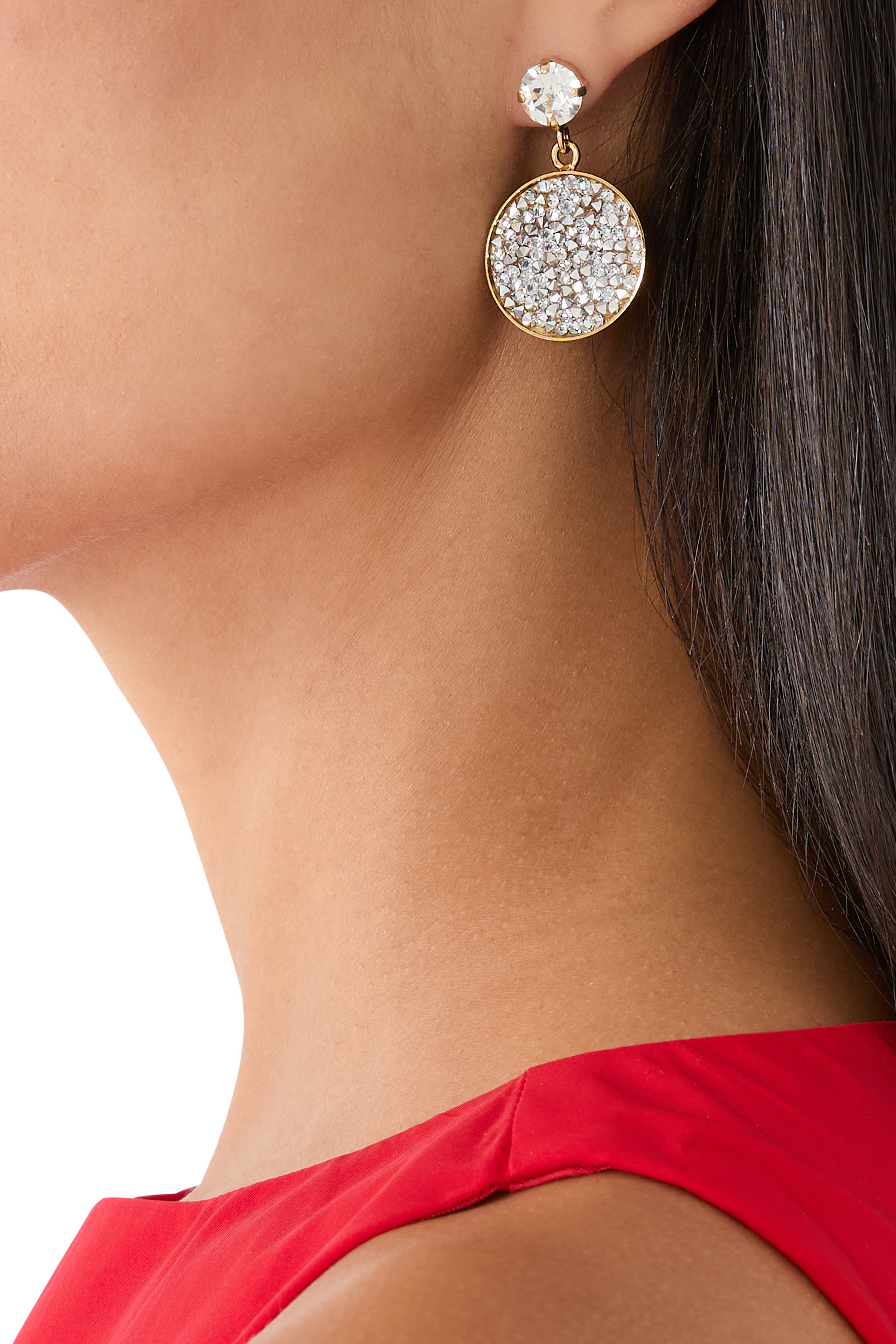 أقراط كلوي روكس مرصعة بكريستال، نحاس مطلي بالذهب عيار 18