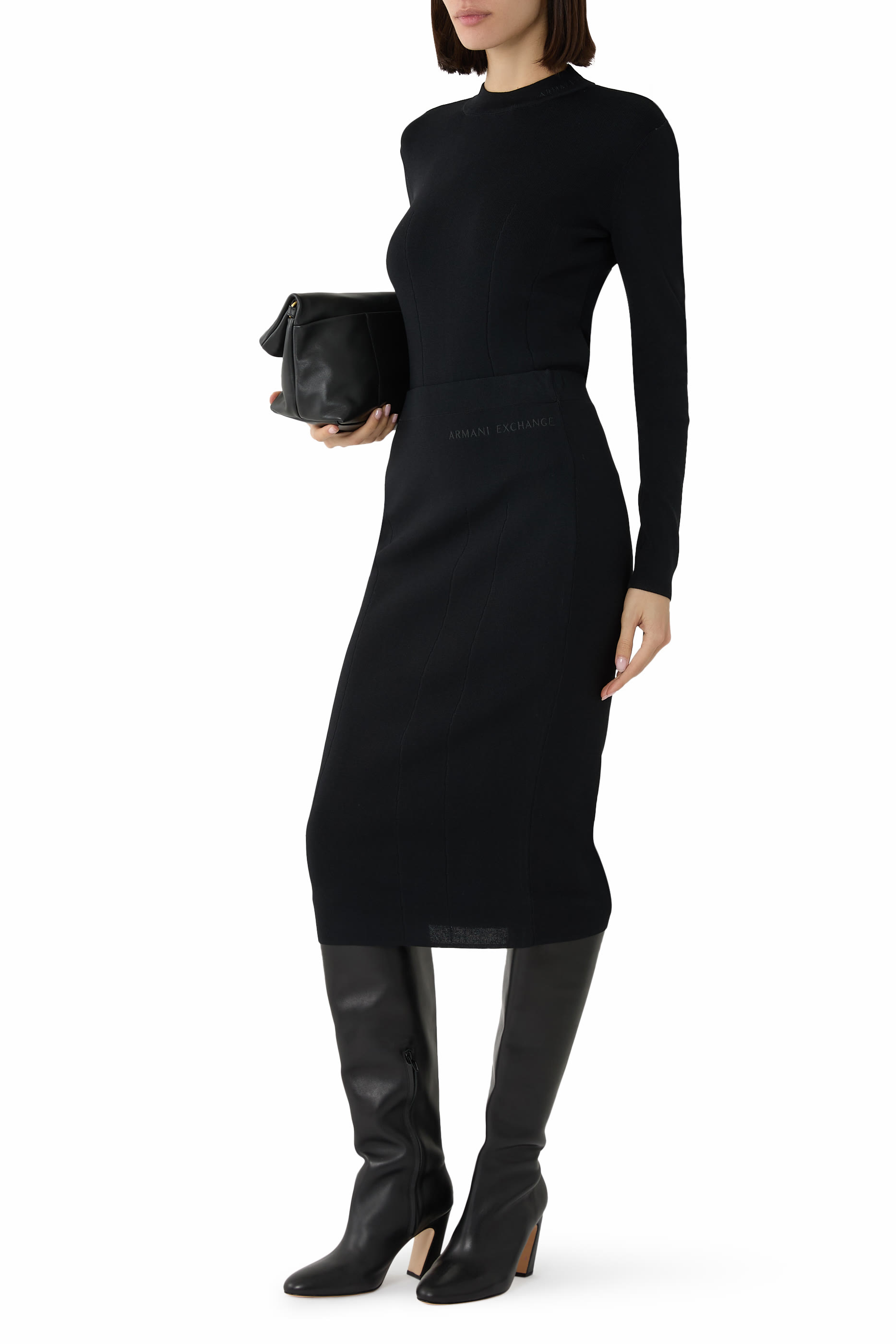 تنورة مضلعة متوسطة الطول خامة منسوجة