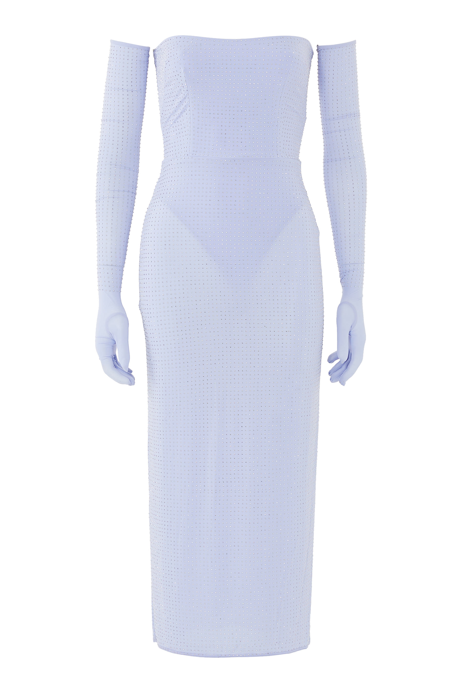 فستان بلا حمالات مرصع بالكريستال