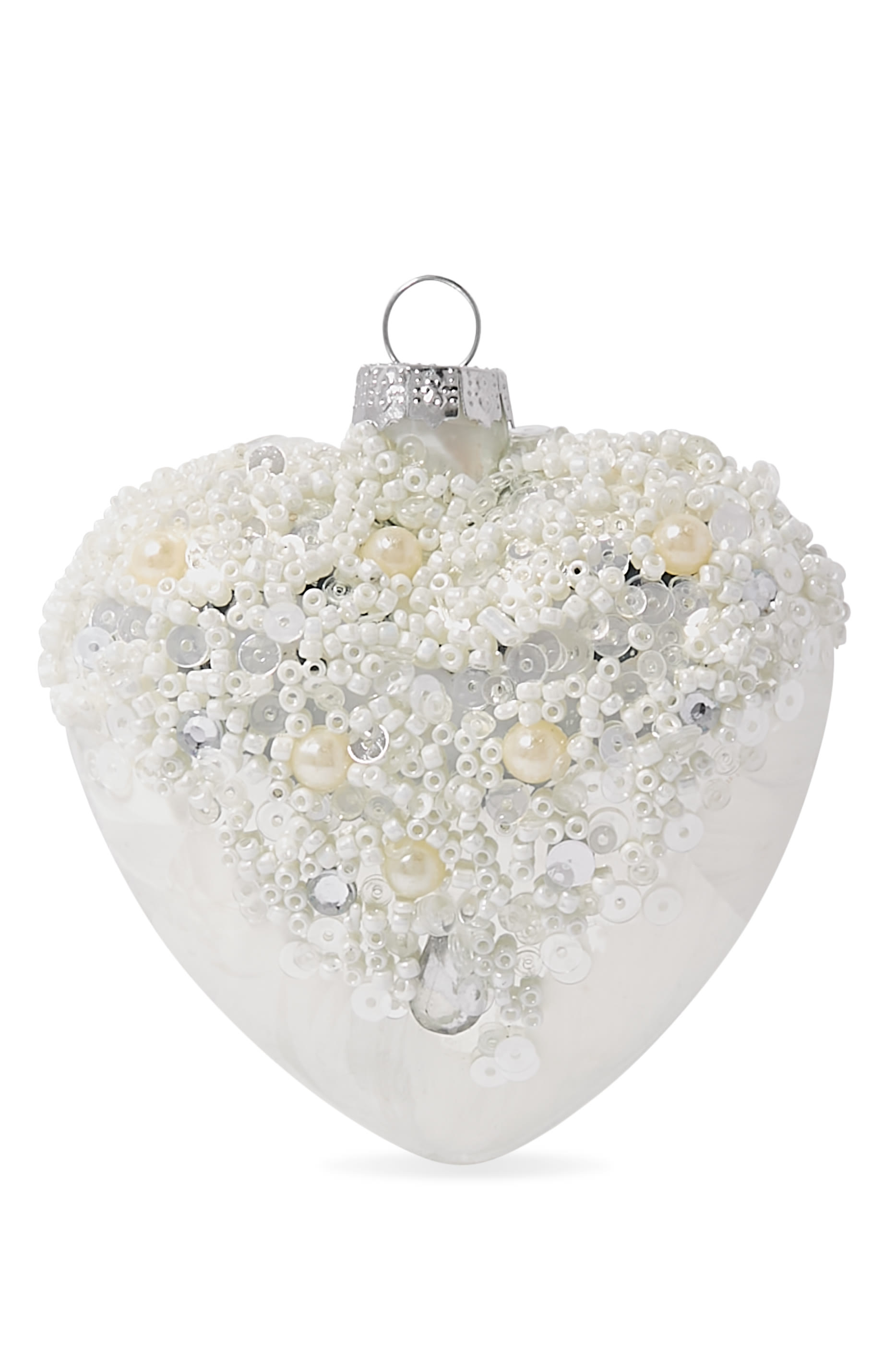 زينة زجاجية بتصميم قلب مكسو بالجليد