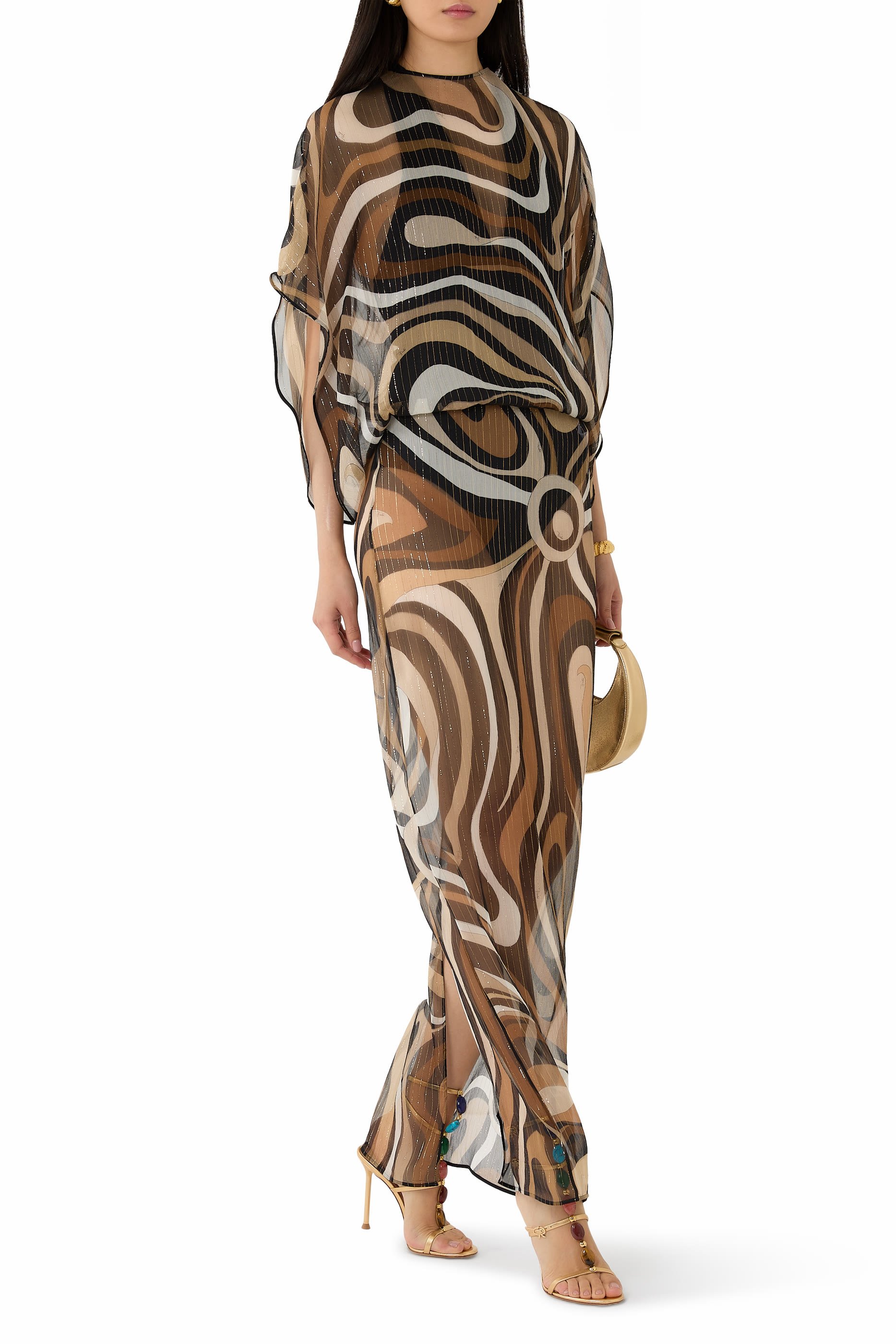 فستان كريبون طويل بنقشة مارمو