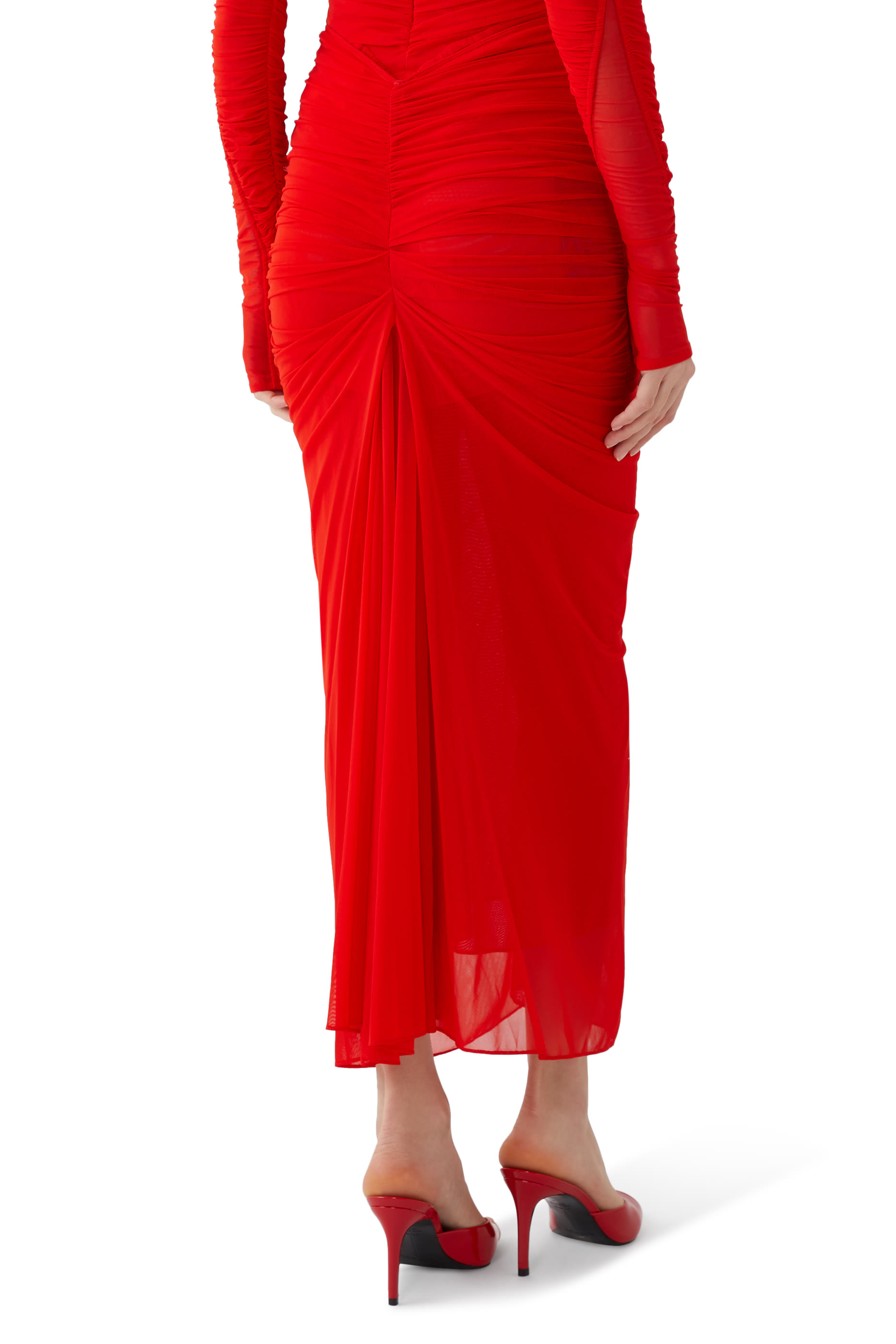 تنورة متوسطة الطول قماش شبكي بكشكش