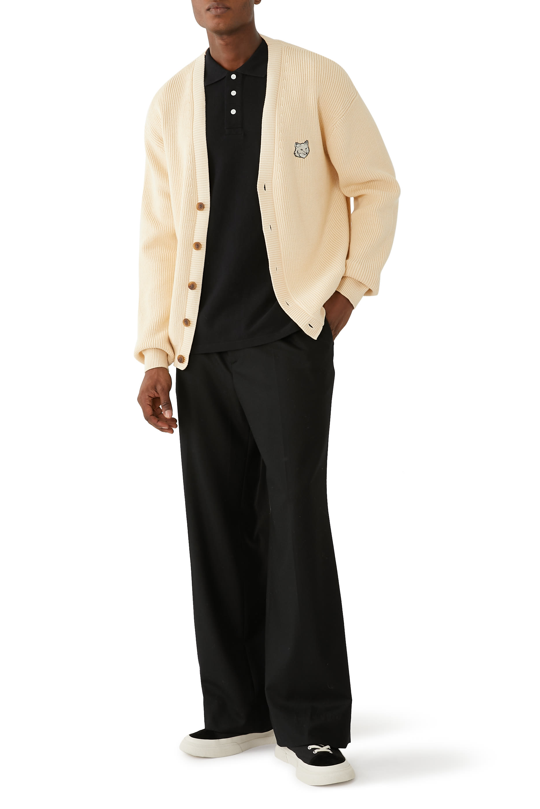 قميص بولو بقصة عادية ورقعة رأس ثعلب