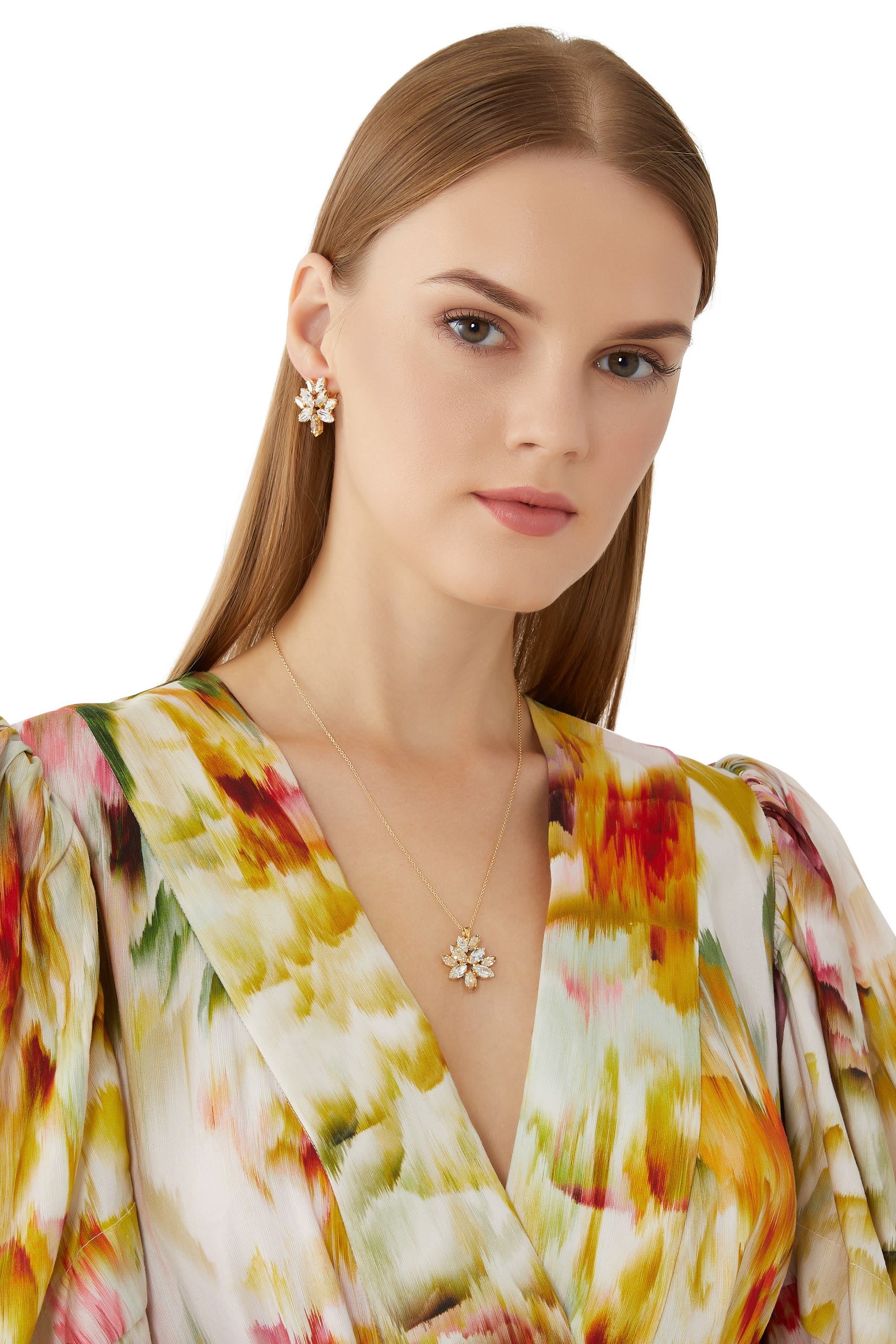 أقراط ميليا مرصعة بالكريستال نحاس مطلي بذهب عيار 18