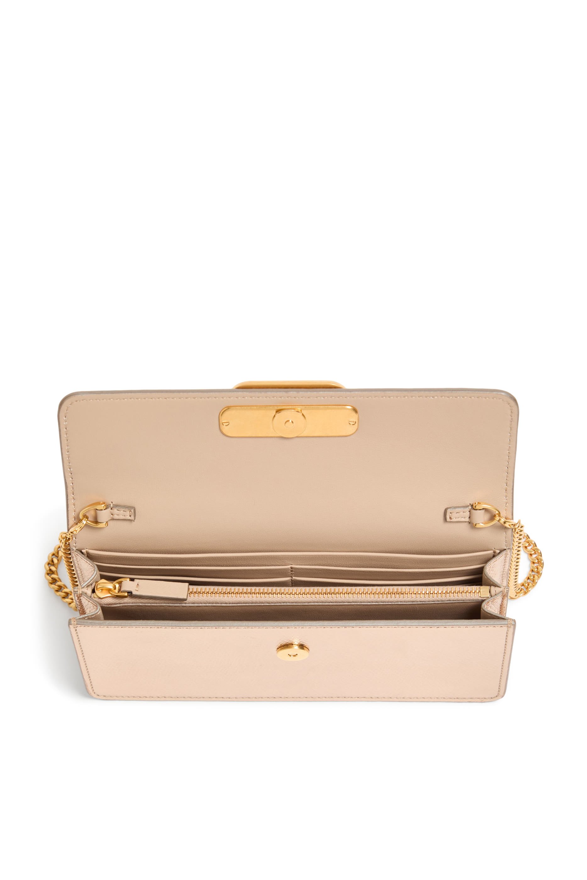 محفظة بحلية شعار الماركة جلد عجل لامع بارز الملمس