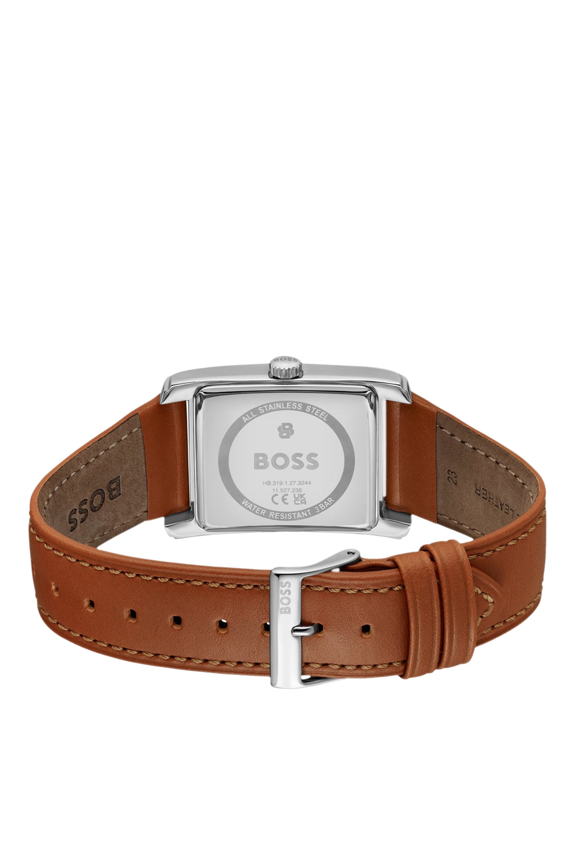 Silver-Tone Rectangular Watch with Textured Skeleton Dial