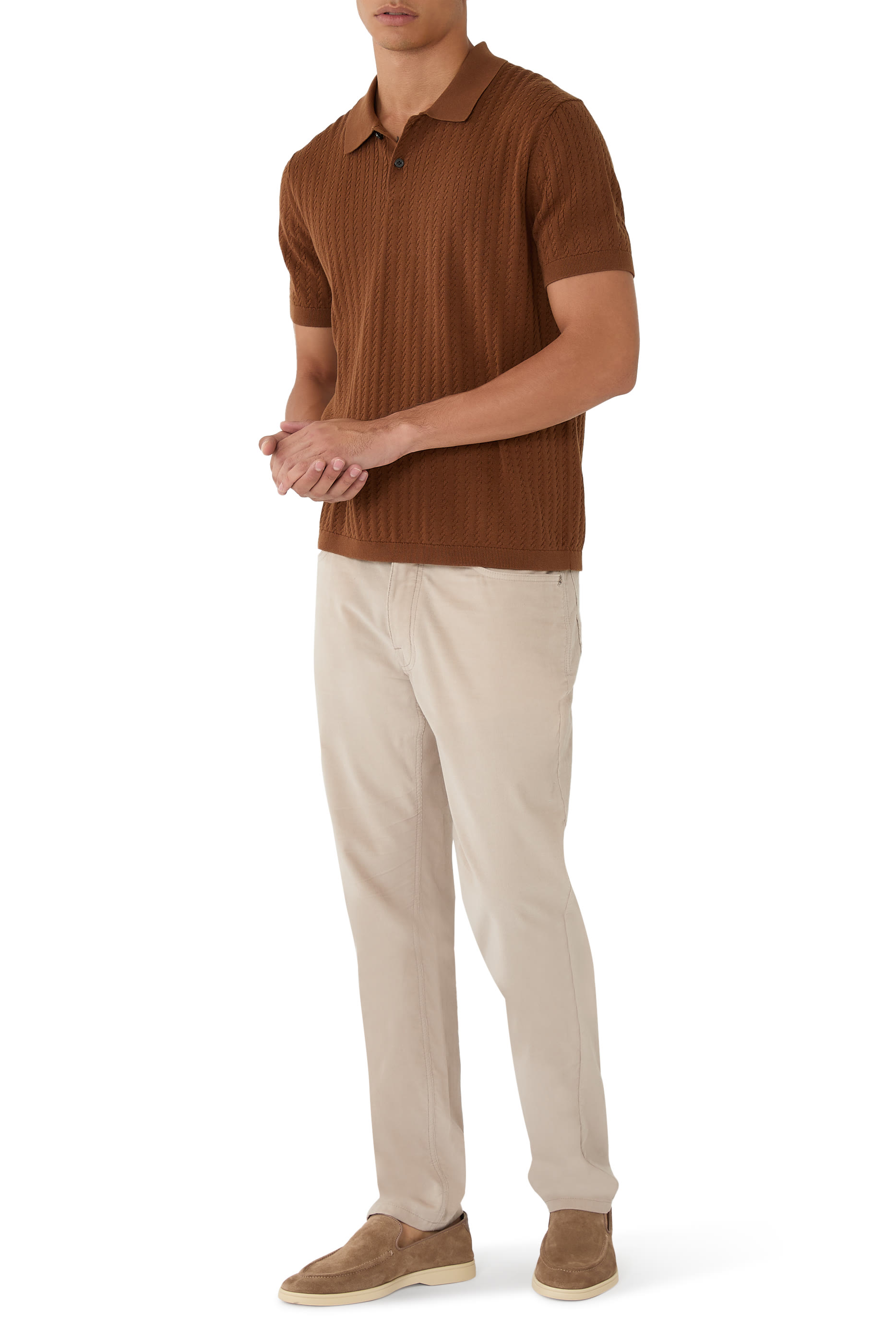 قميص بولو قطن منسوج بغرزة الضفيرة