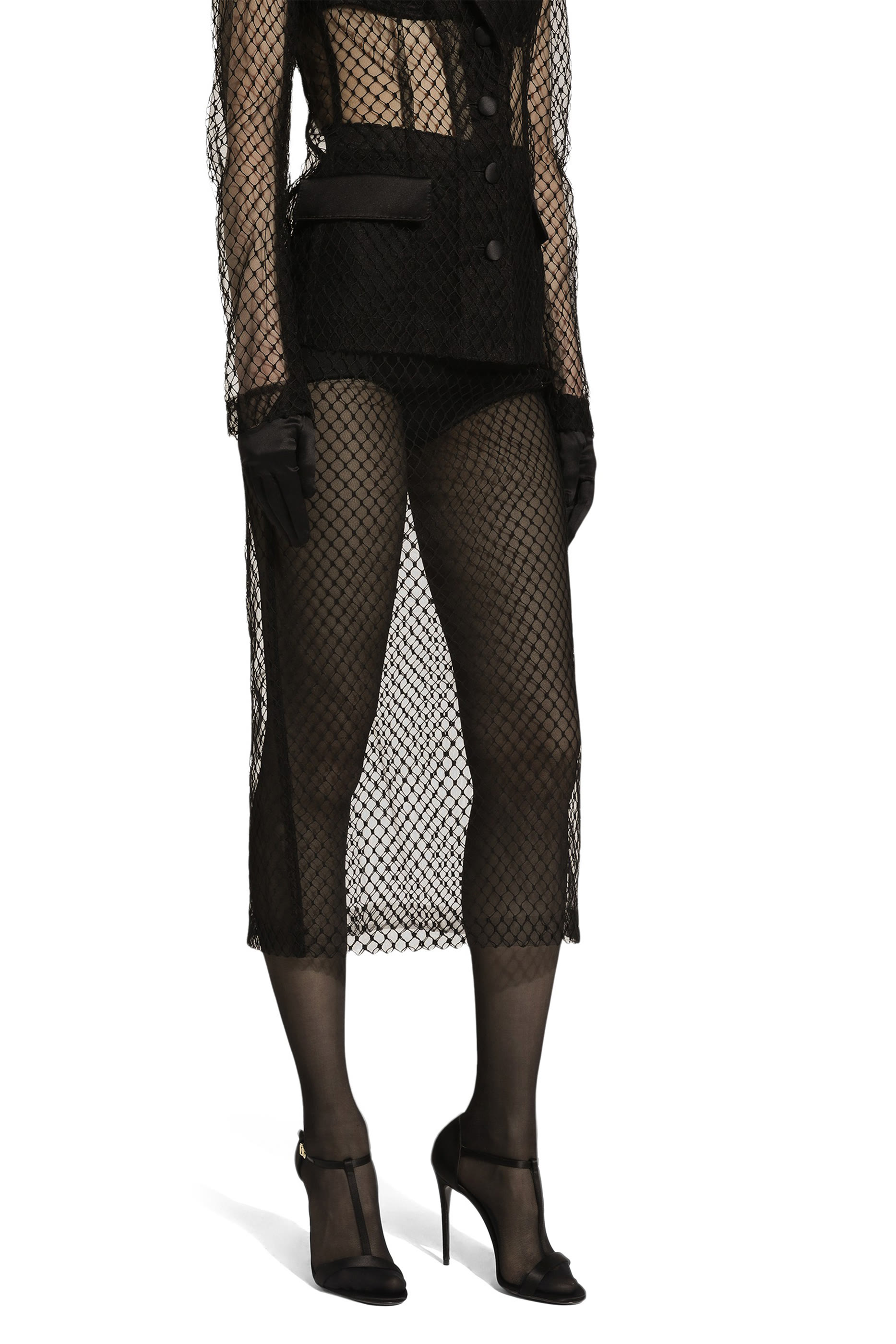 تنورة بقصة مستقيمة متوسطة الطول قماش شبكي