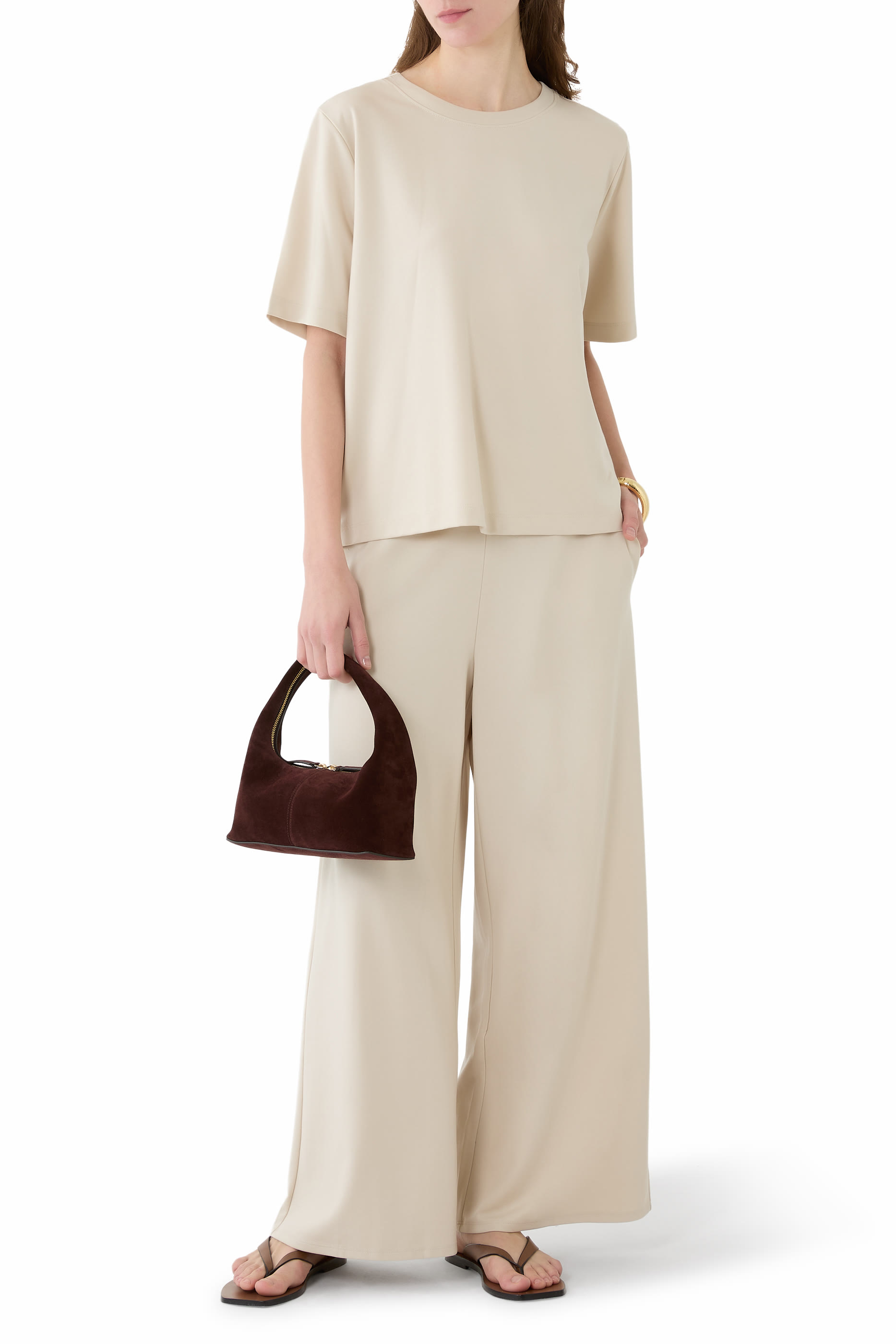 تيشيرت بياقة ضيقة بونتي خفيف الوزن