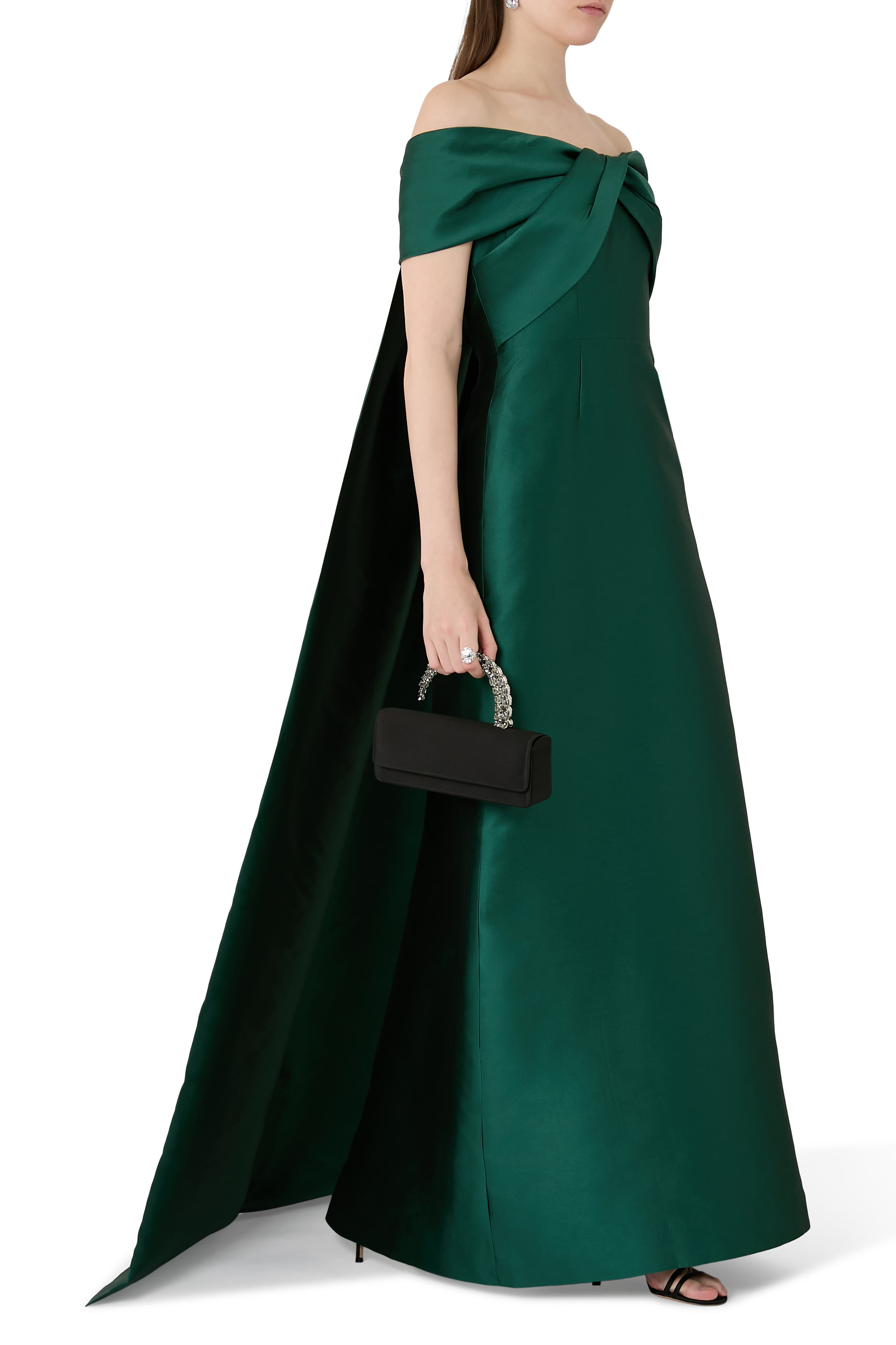 فستان سهرة كاب بقصة مستقيمة وصدرية بتصميم ملفوف تافيتا