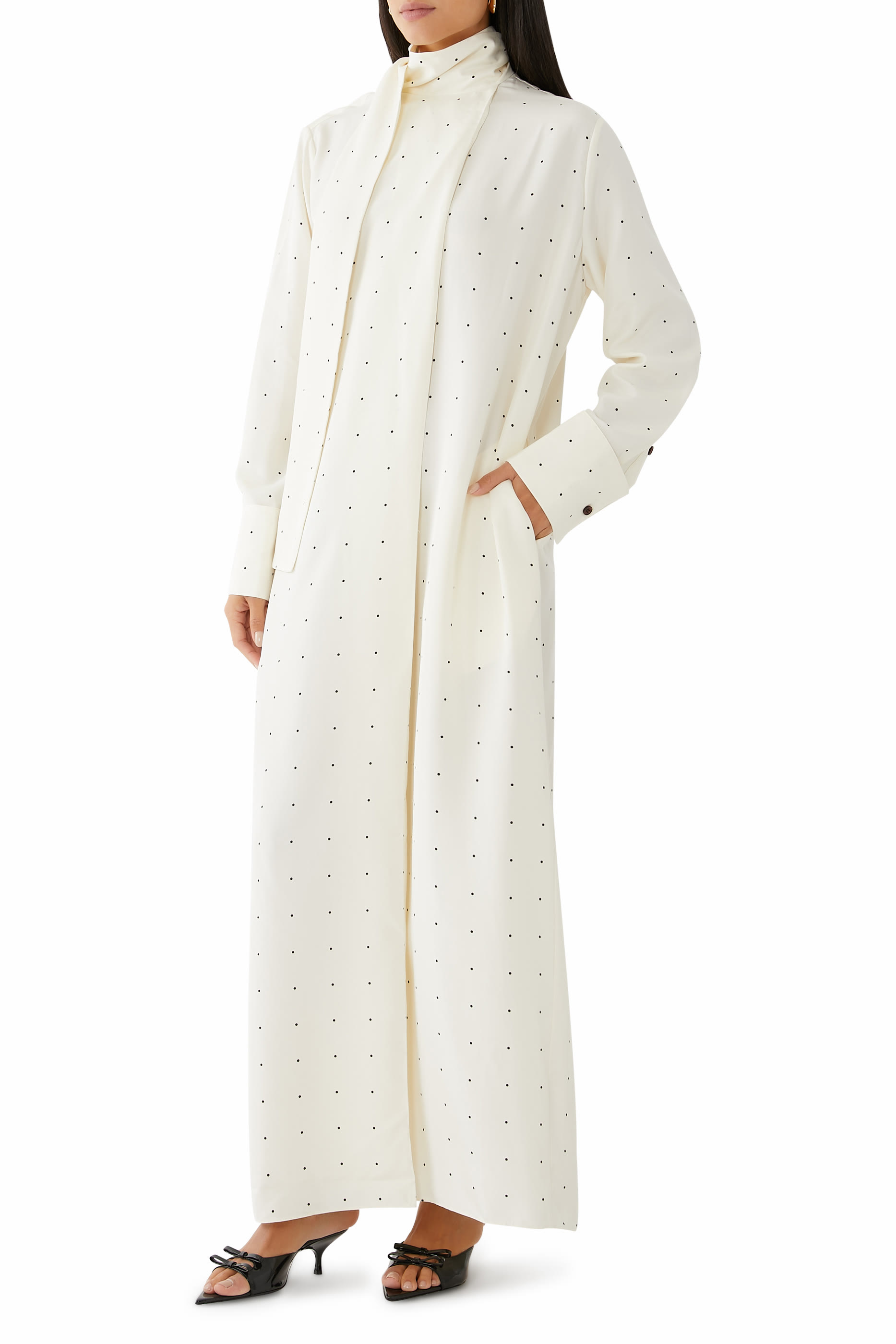 فستان بنقشة نقاط حرير فولار