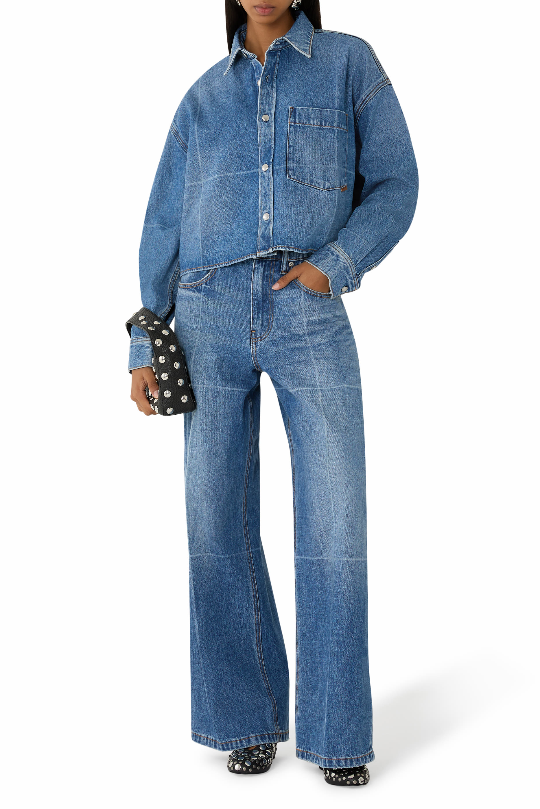 Foldline Denim Crop Shirt