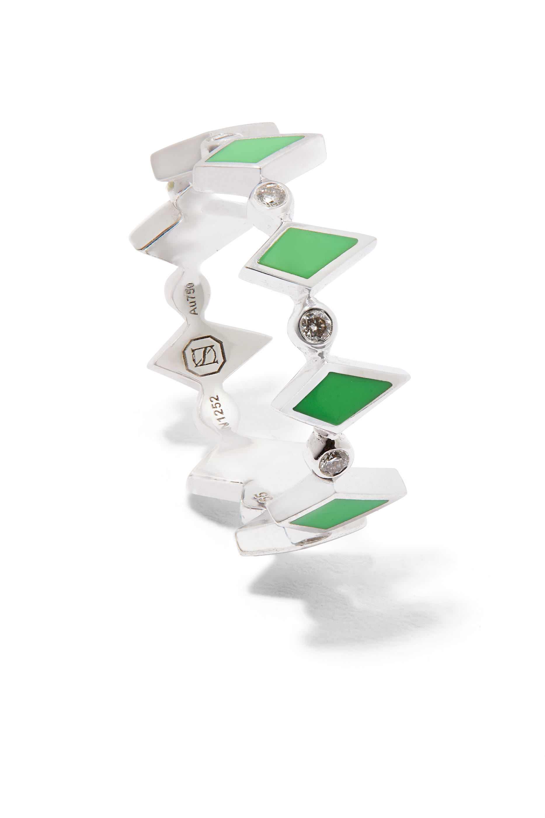 خاتم موزاييك مرصع بالماس ذهب أبيض عيار 18