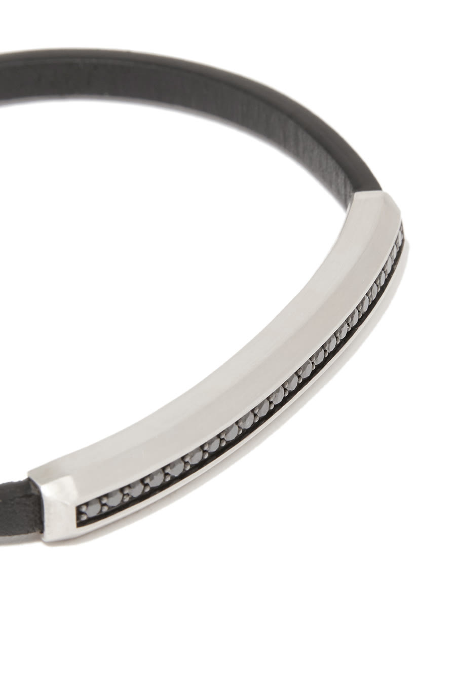 سوار ستريم لاين بحلية شعار الماركة مرصعة بالماس أسود جلد وفضة إسترلينية